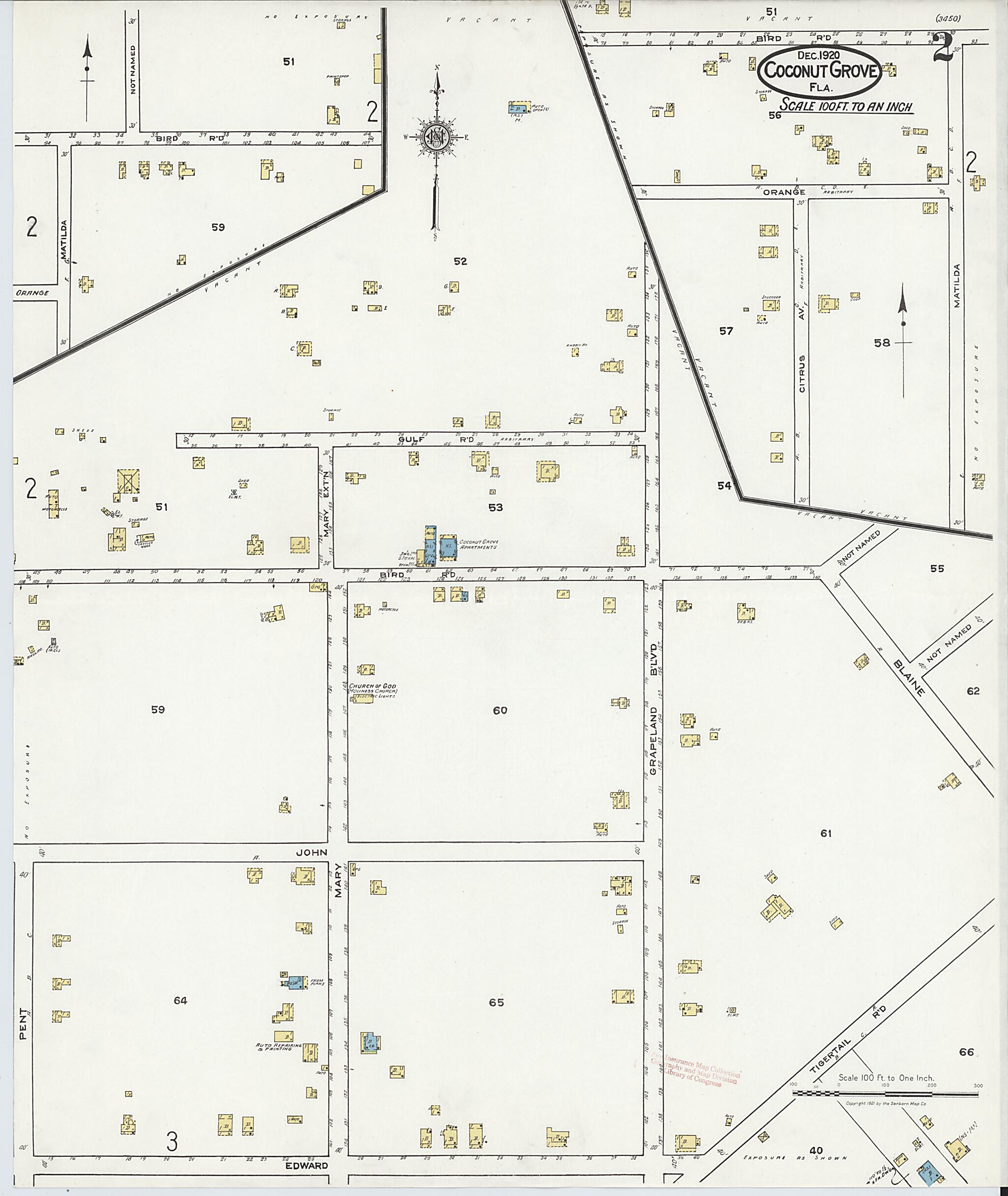 This old map of Coconut Grove, Dade County, Florida was created by Sanborn Map Company in 1920