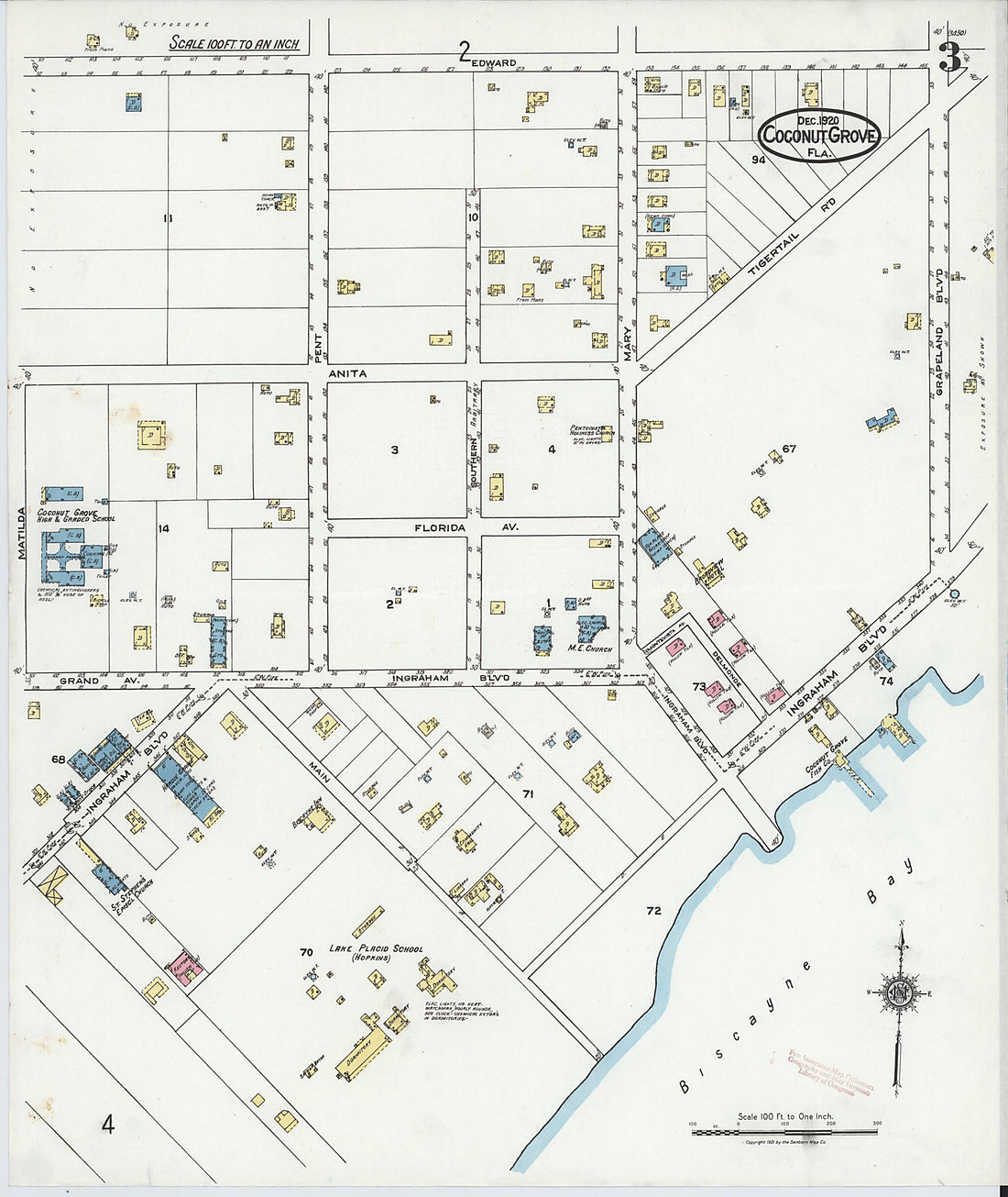 This old map of Coconut Grove, Dade County, Florida was created by Sanborn Map Company in 1920