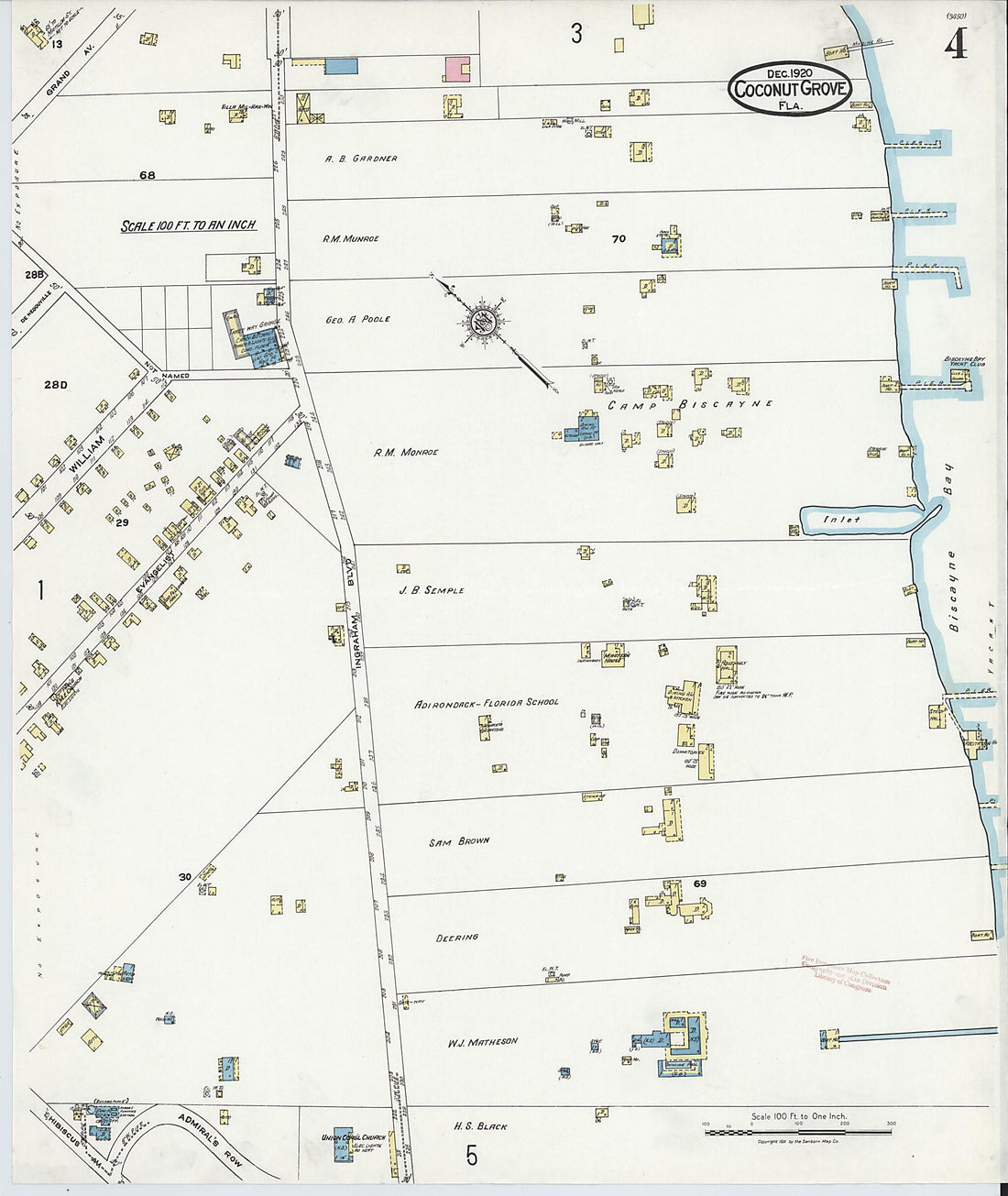 This old map of Coconut Grove, Dade County, Florida was created by Sanborn Map Company in 1920