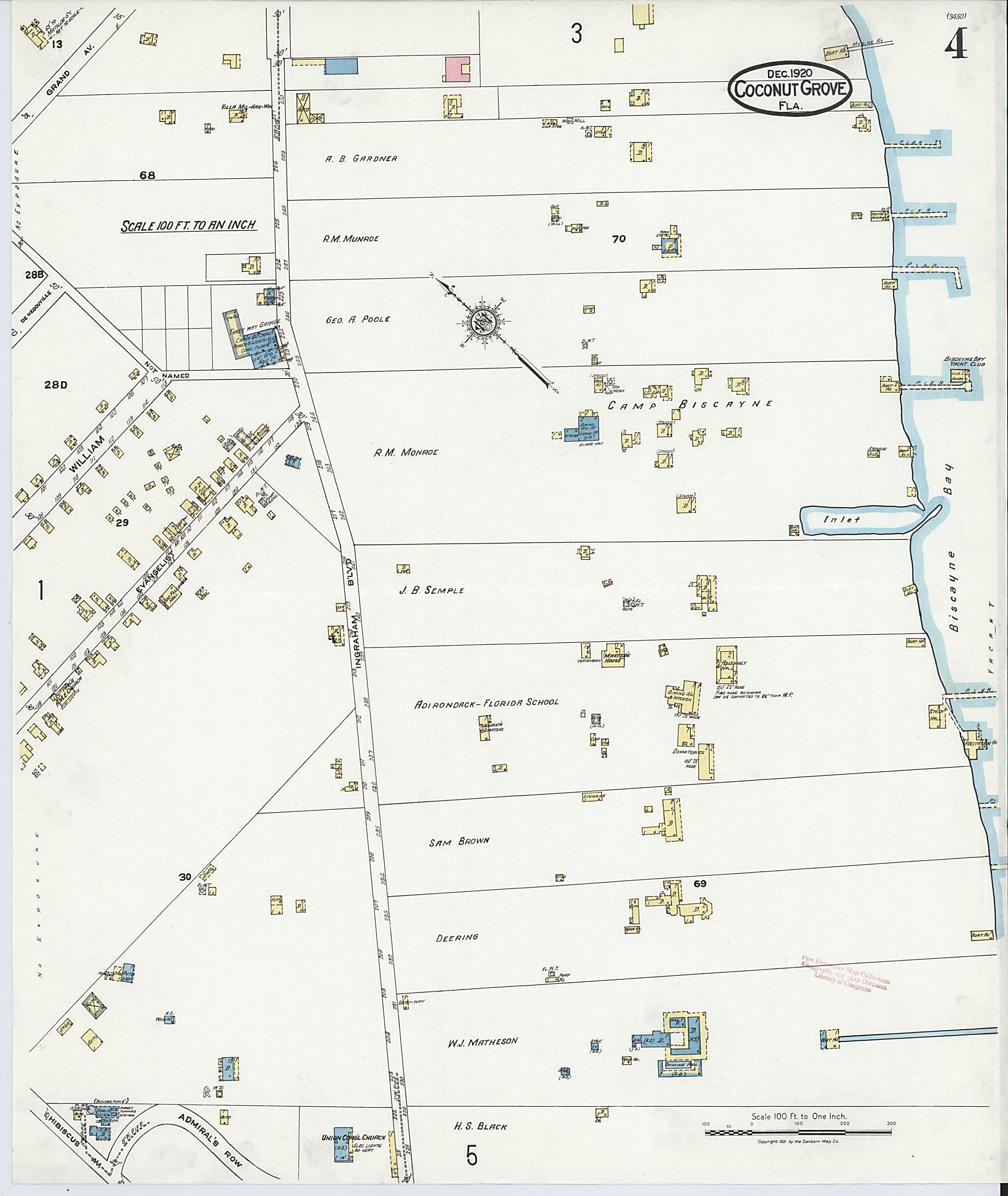 This old map of Coconut Grove, Dade County, Florida was created by Sanborn Map Company in 1920