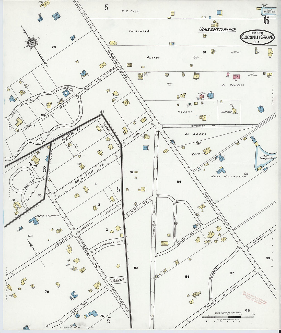 This old map of Coconut Grove, Dade County, Florida was created by Sanborn Map Company in 1920