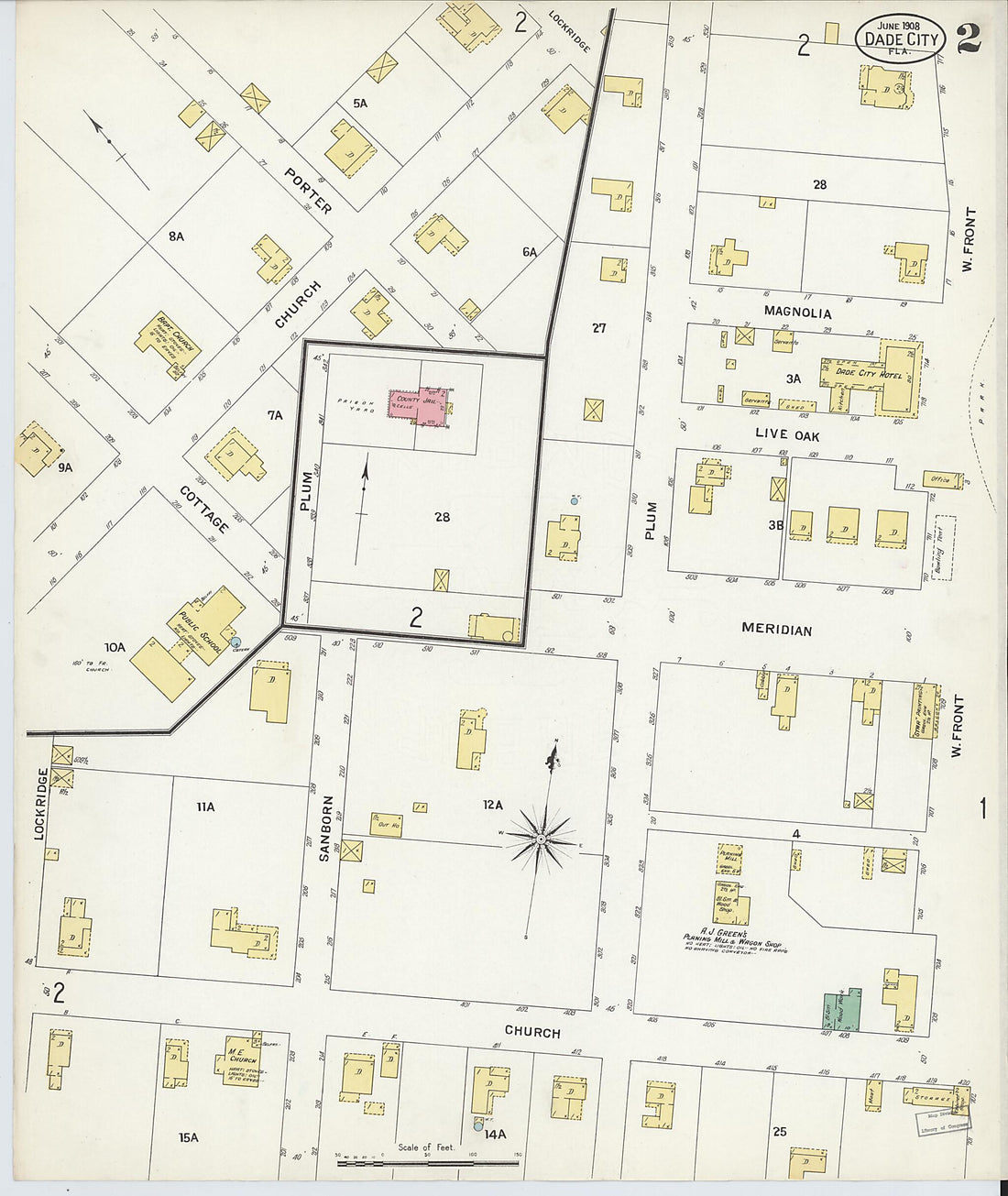 This old map of Dade City, Pasco County, Florida was created by Sanborn Map Company in 1908