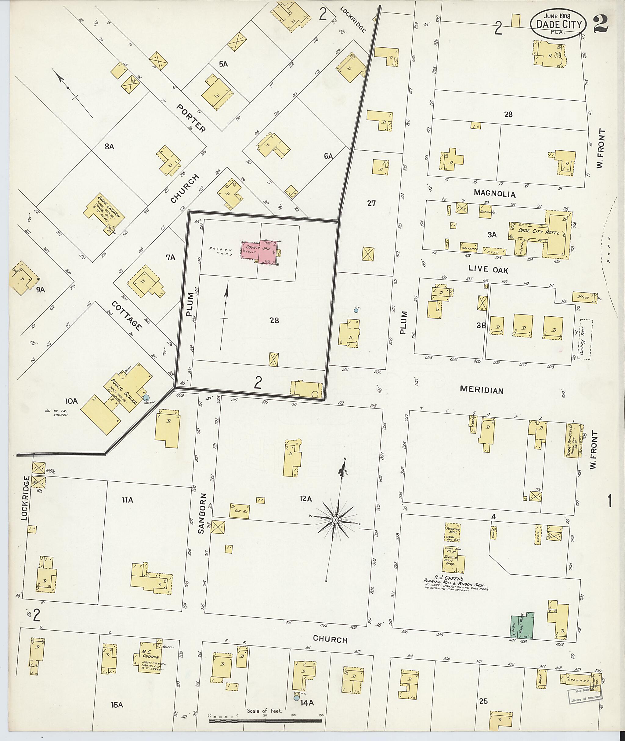 This old map of Dade City, Pasco County, Florida was created by Sanborn Map Company in 1908