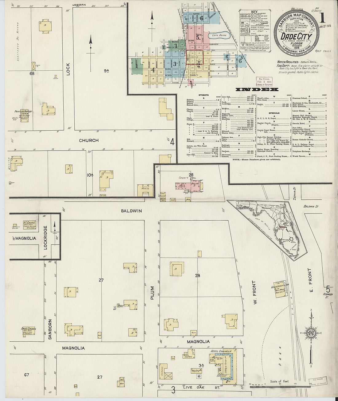 This old map of Dade City, Pasco County, Florida was created by Sanborn Map Company in 1914
