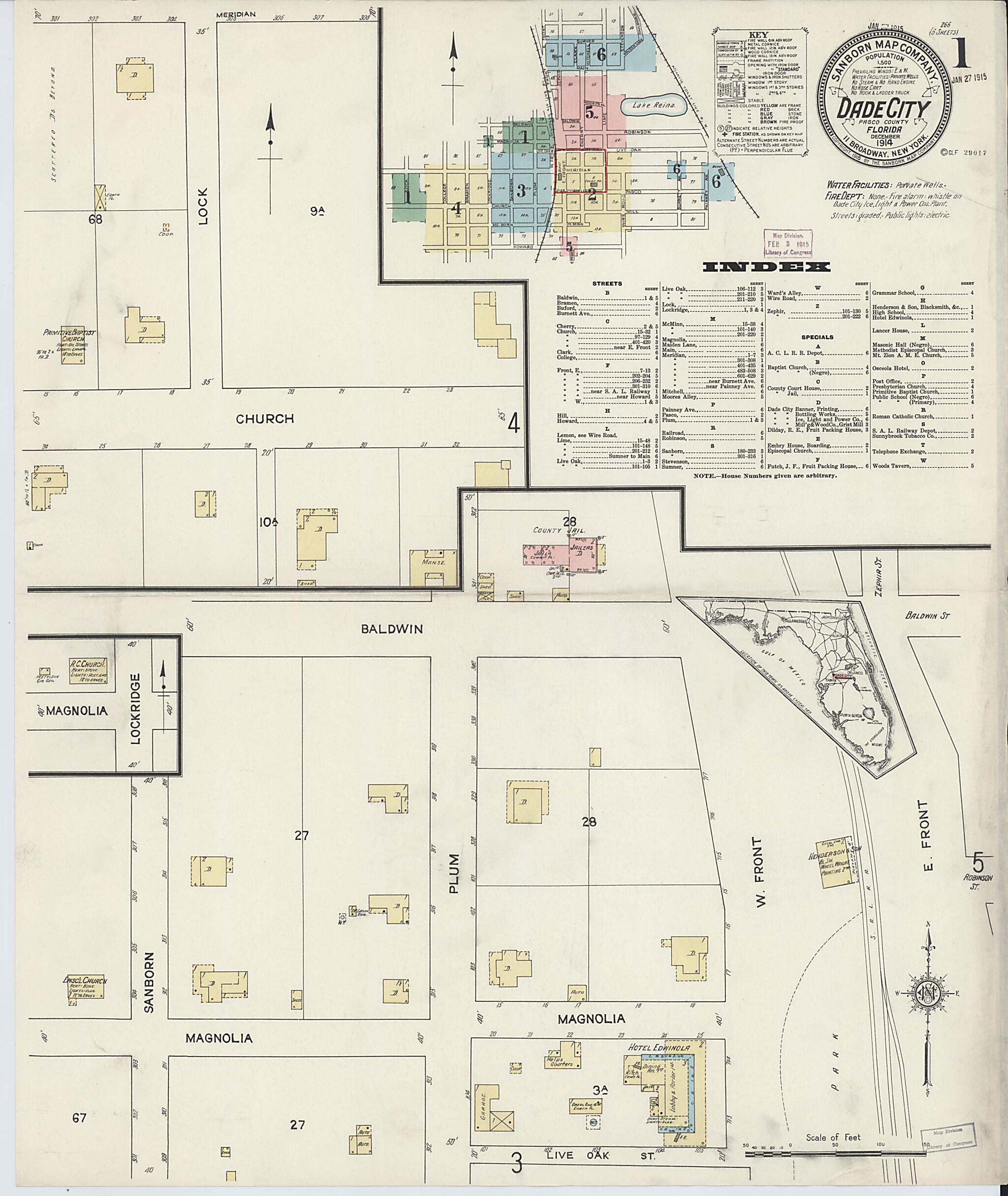 This old map of Dade City, Pasco County, Florida was created by Sanborn Map Company in 1914