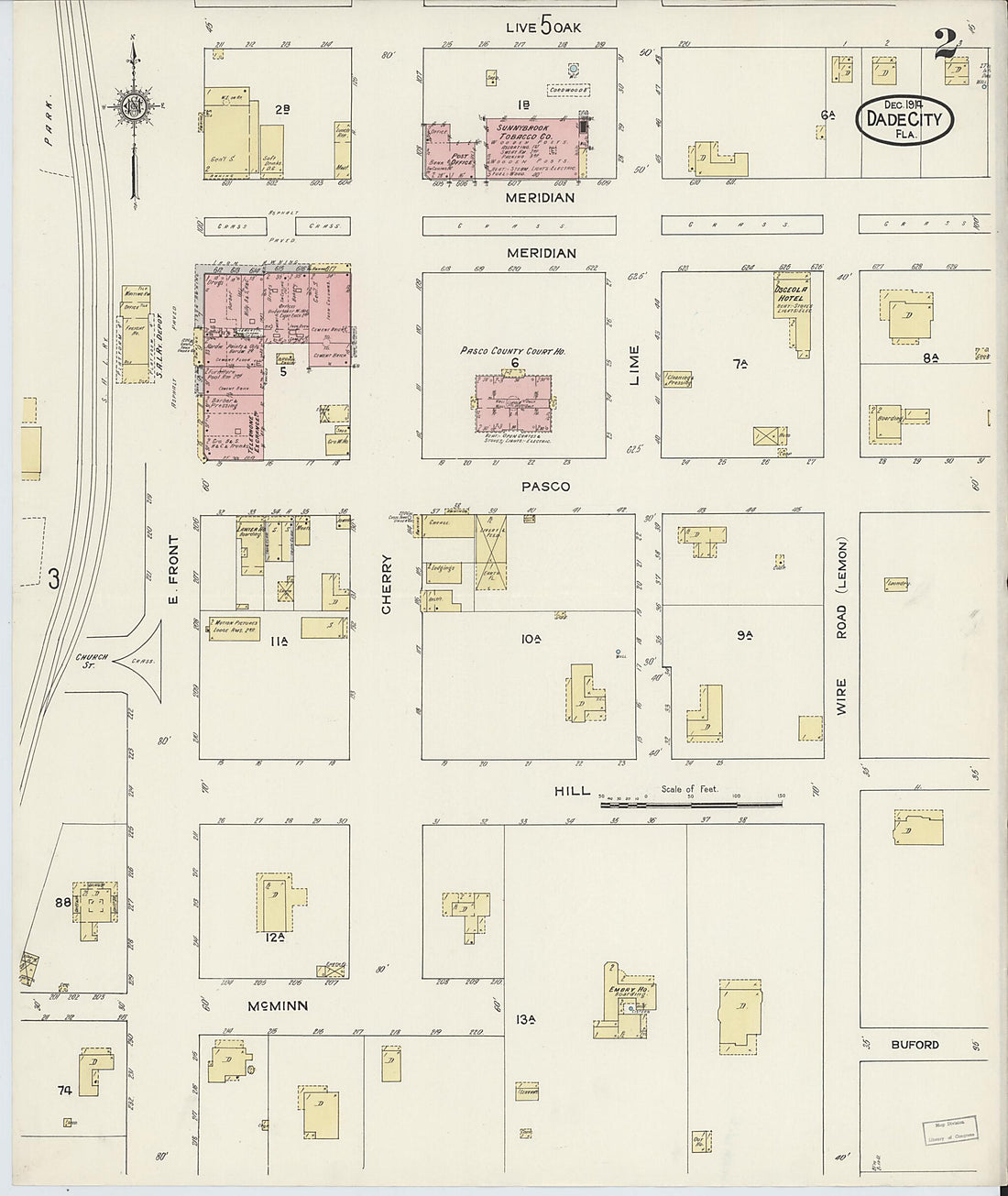 This old map of Dade City, Pasco County, Florida was created by Sanborn Map Company in 1914