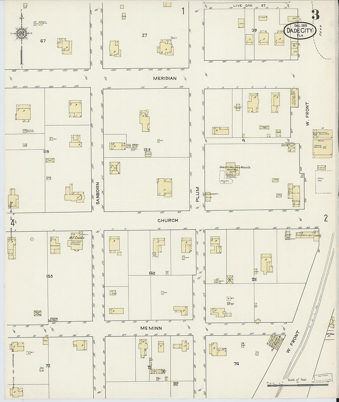 This old map of Dade City, Pasco County, Florida was created by Sanborn Map Company in 1914