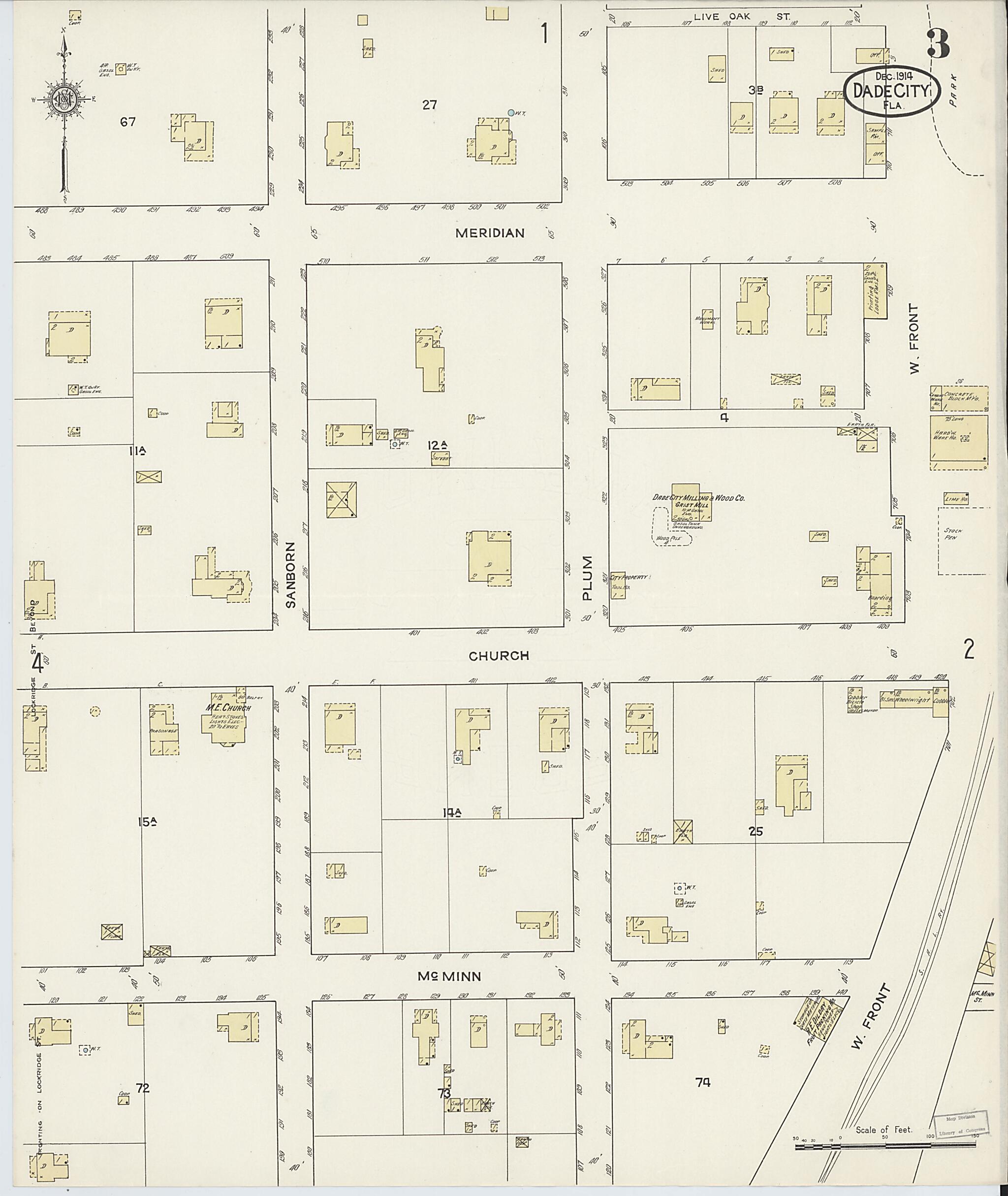 This old map of Dade City, Pasco County, Florida was created by Sanborn Map Company in 1914