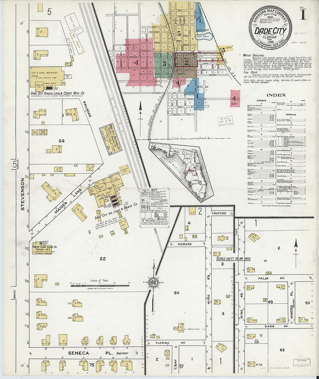 This old map of Dade City, Pasco County, Florida was created by Sanborn Map Company in 1920