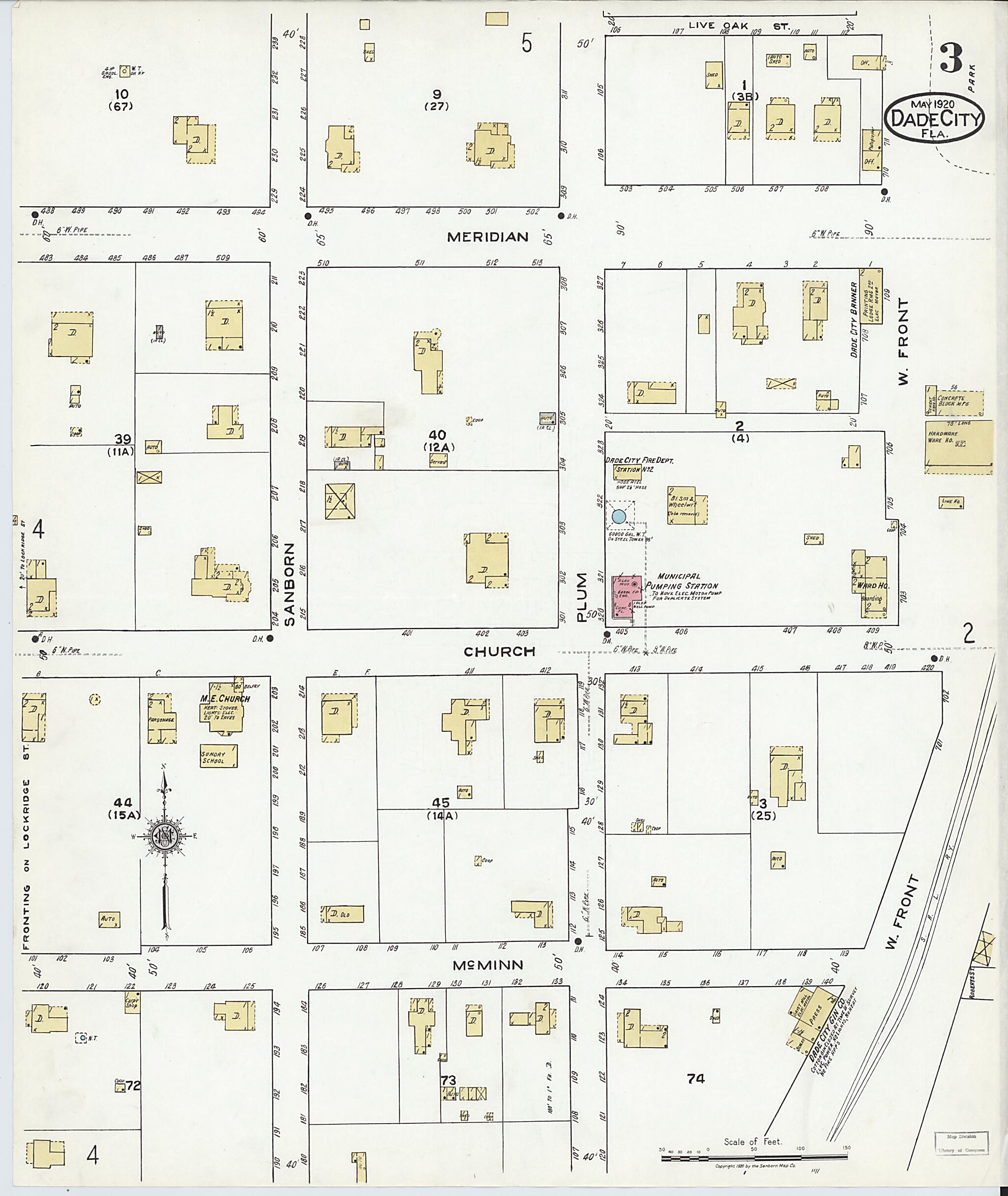 This old map of Dade City, Pasco County, Florida was created by Sanborn Map Company in 1920