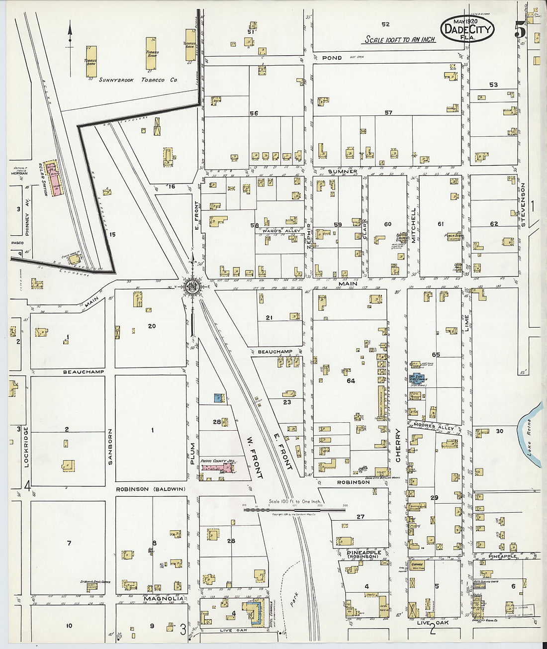 This old map of Dade City, Pasco County, Florida was created by Sanborn Map Company in 1920