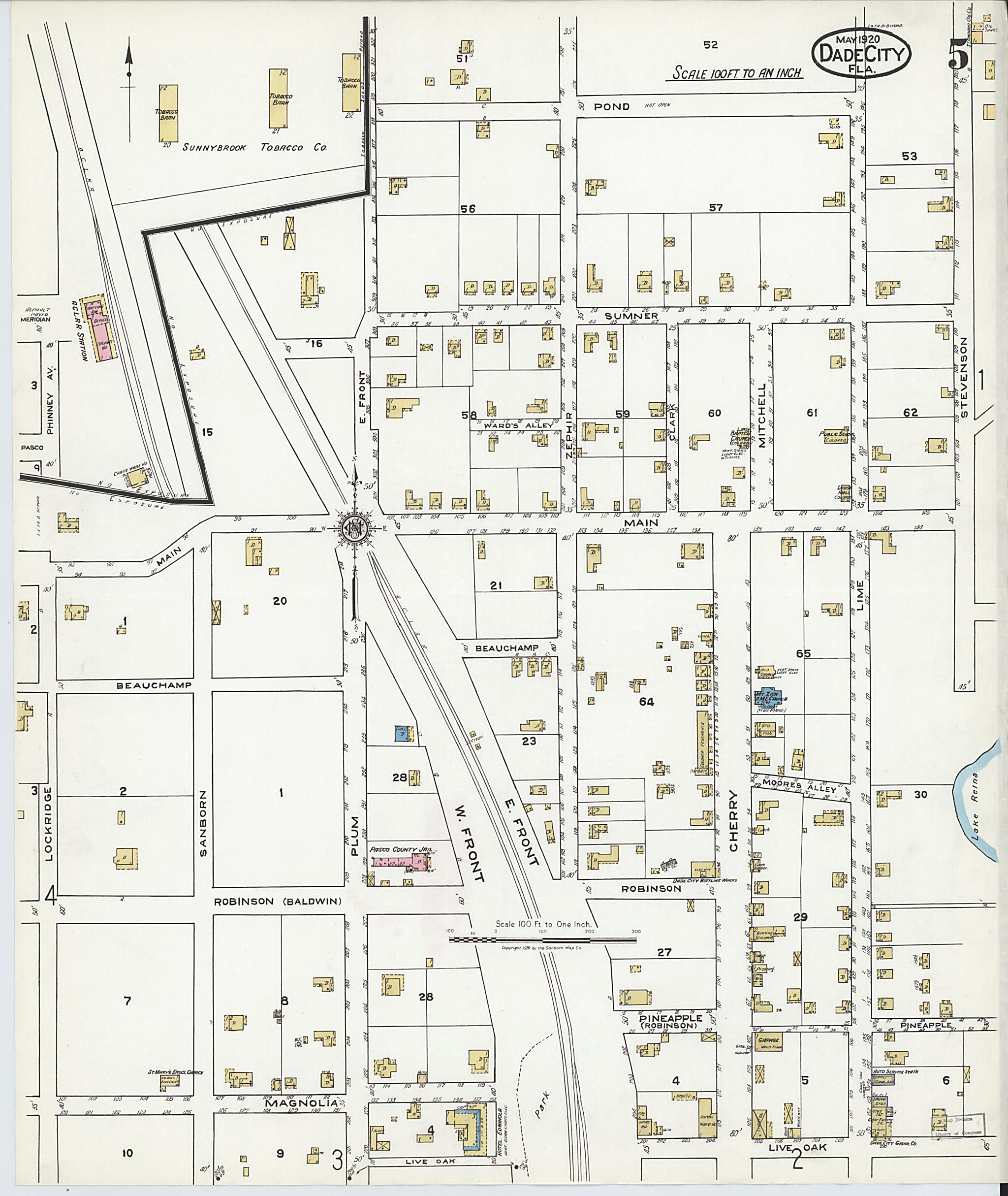 This old map of Dade City, Pasco County, Florida was created by Sanborn Map Company in 1920