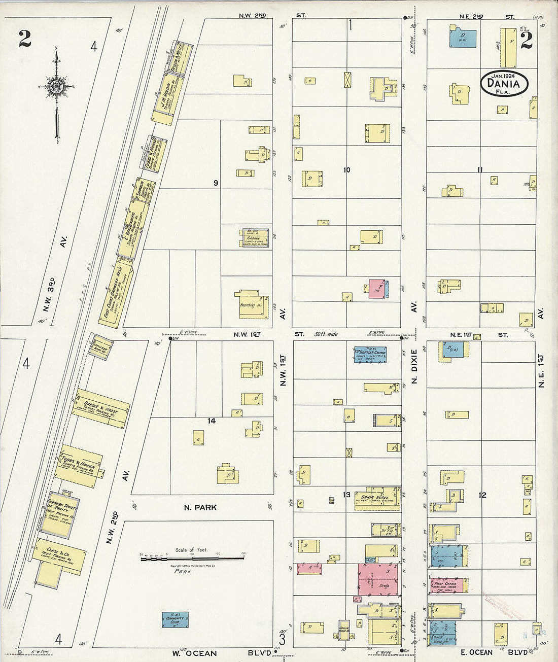 This old map of Dania, Broward County, Florida was created by Sanborn Map Company in 1924