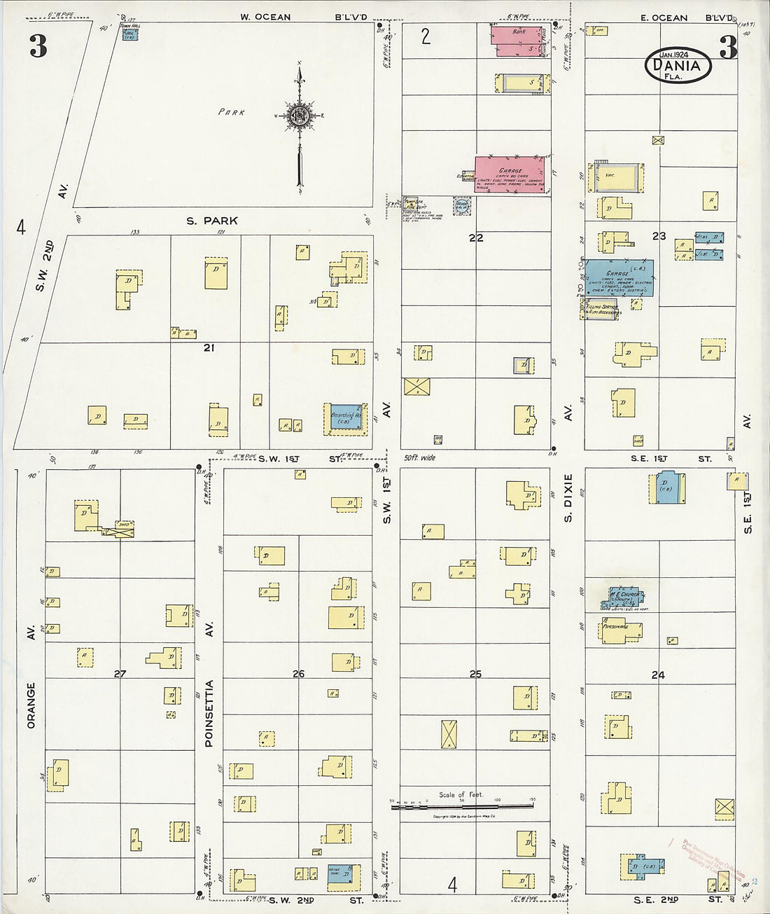 This old map of Dania, Broward County, Florida was created by Sanborn Map Company in 1924