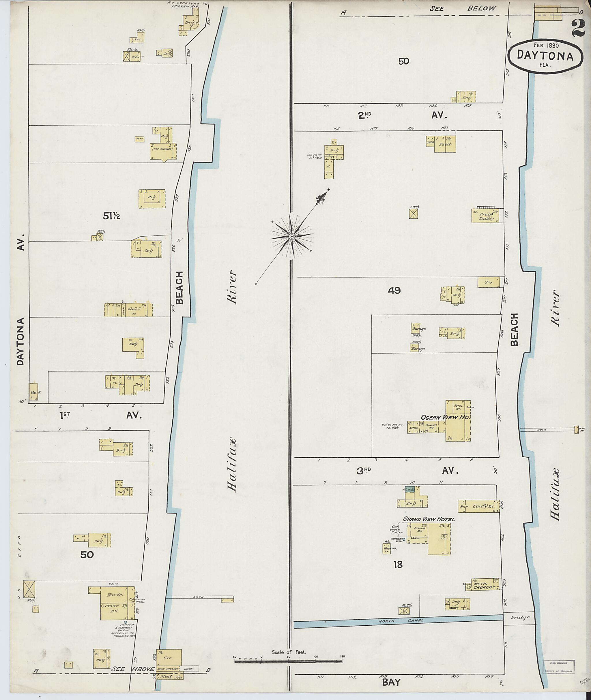 This old map of Daytona, Volusia County, Florida was created by Sanborn Map Company in 1890