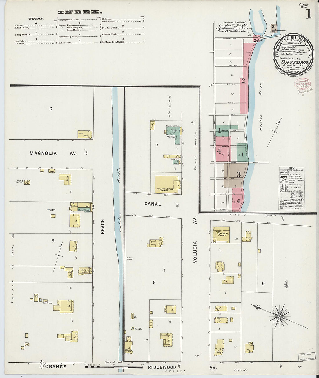 This old map of Daytona, Volusia County, Florida was created by Sanborn Map Company in 1895
