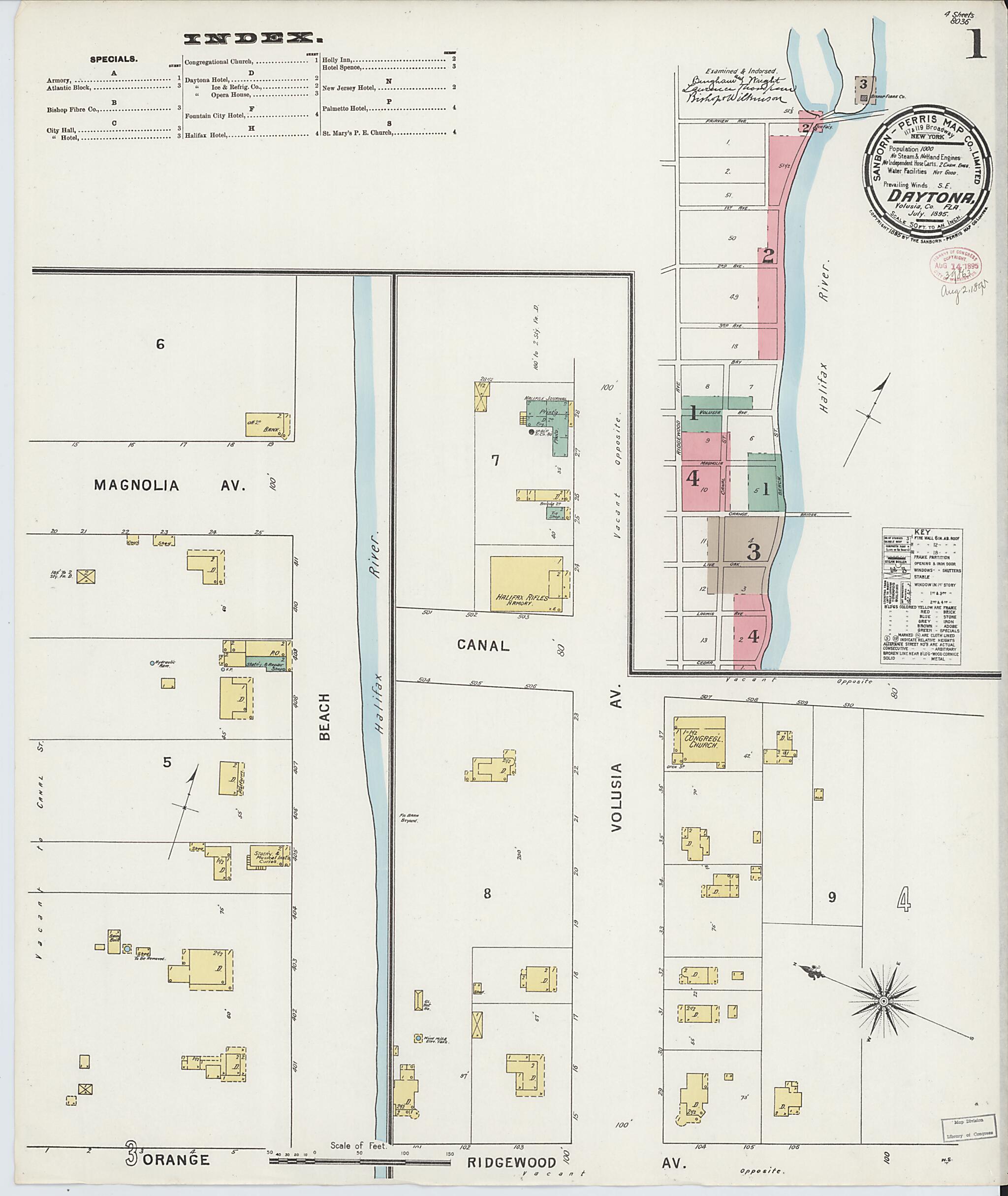 This old map of Daytona, Volusia County, Florida was created by Sanborn Map Company in 1895
