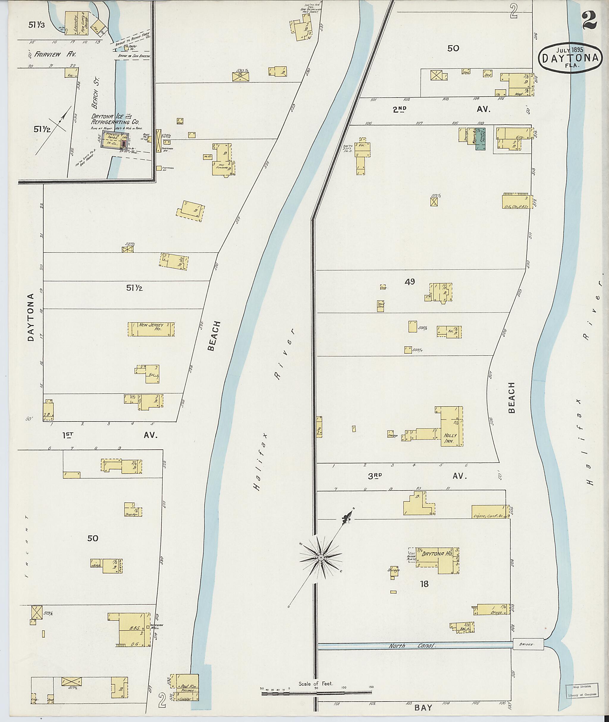 This old map of Daytona, Volusia County, Florida was created by Sanborn Map Company in 1895