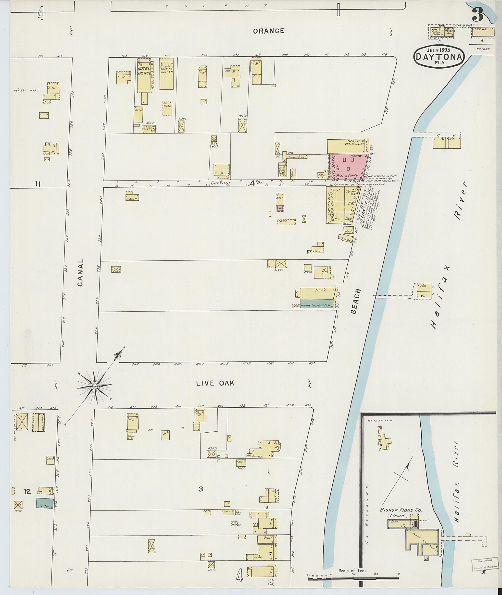 This old map of Daytona, Volusia County, Florida was created by Sanborn Map Company in 1895