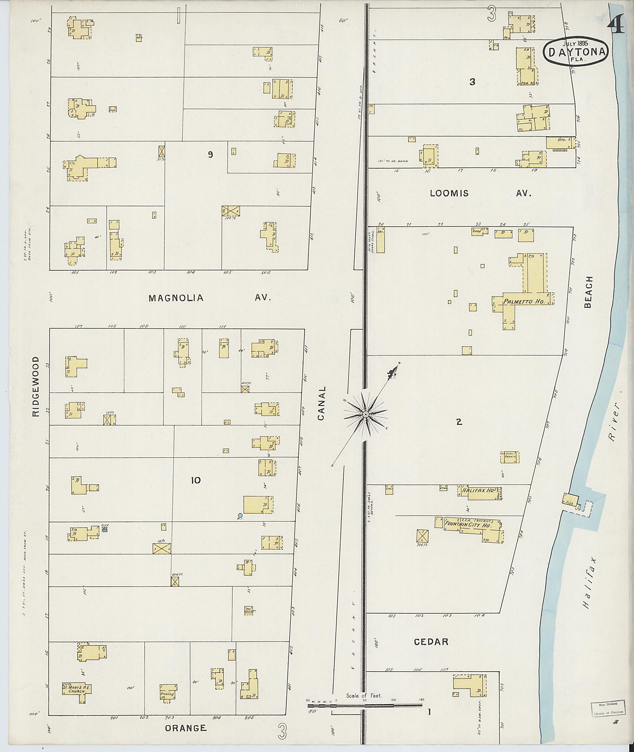 This old map of Daytona, Volusia County, Florida was created by Sanborn Map Company in 1895
