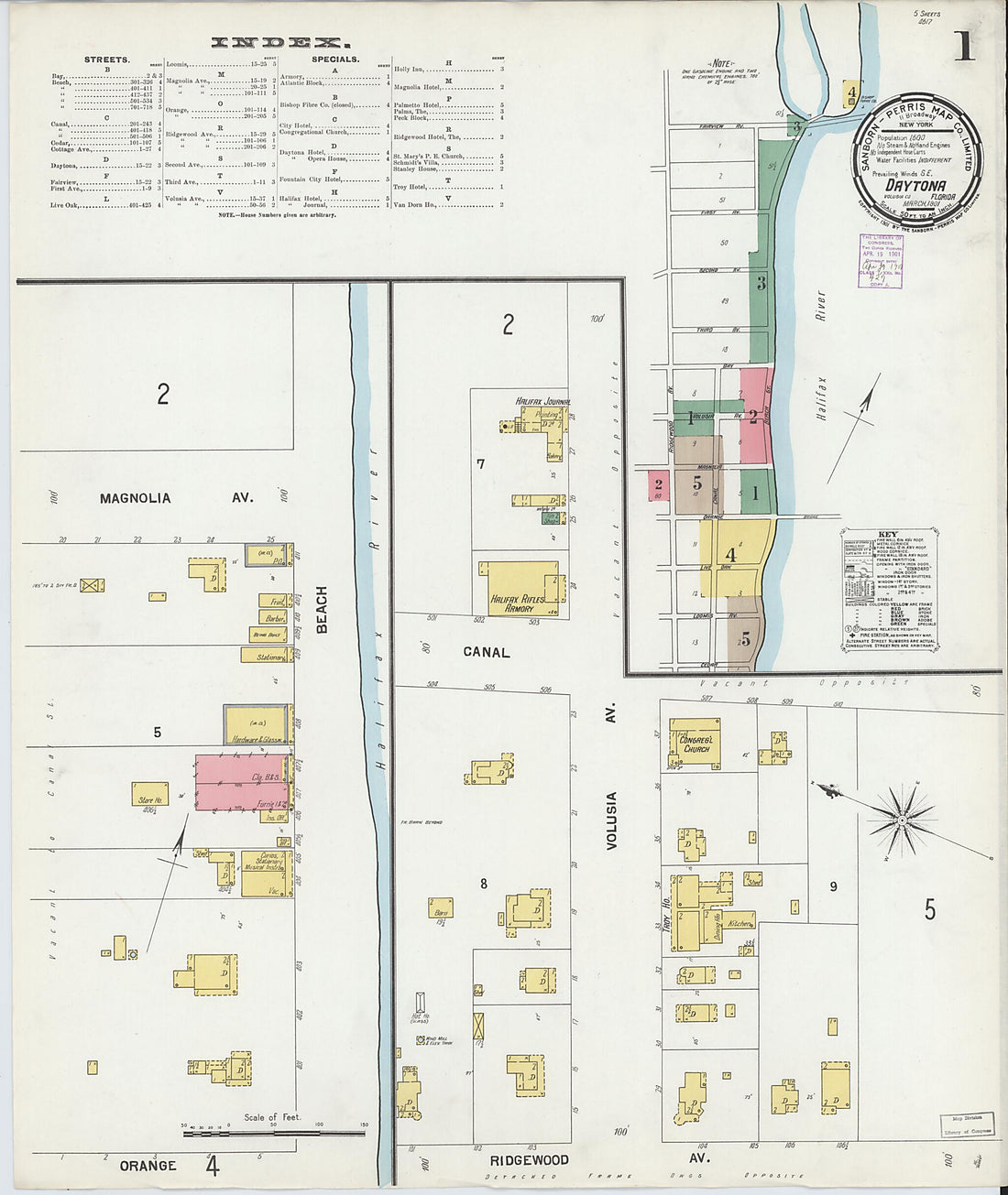 This old map of Daytona, Volusia County, Florida was created by Sanborn Map Company in 1901
