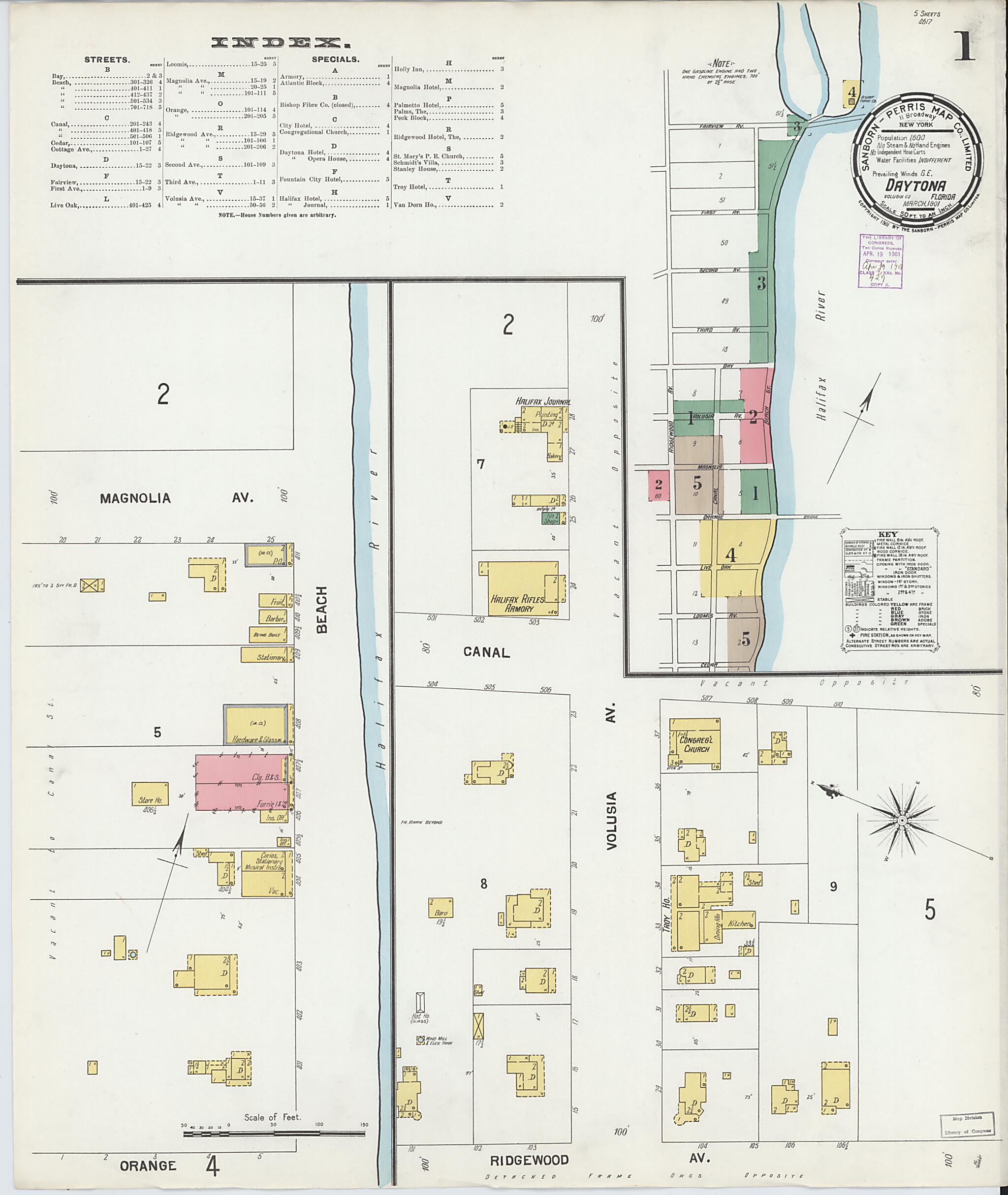 This old map of Daytona, Volusia County, Florida was created by Sanborn Map Company in 1901