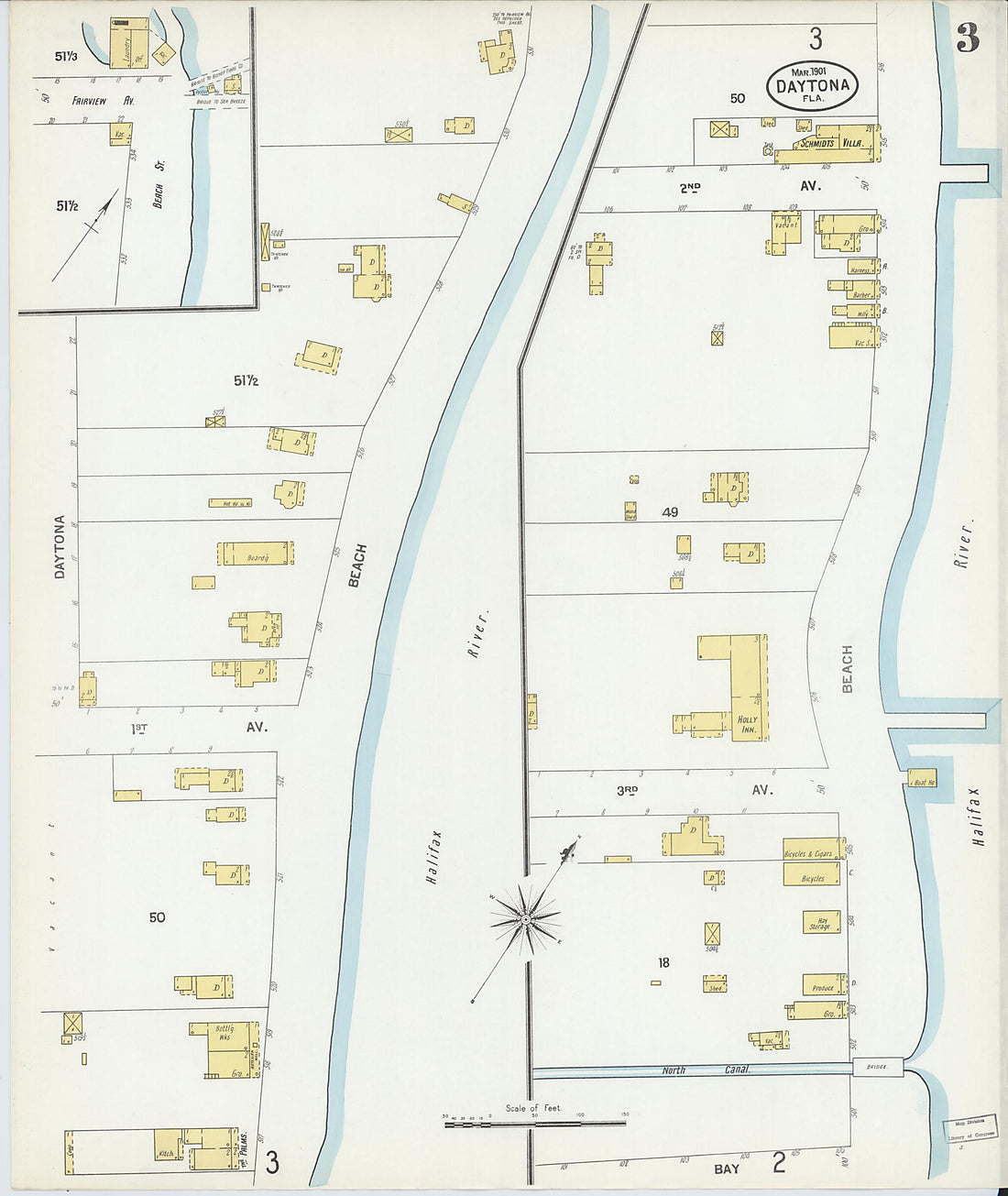 This old map of Daytona, Volusia County, Florida was created by Sanborn Map Company in 1901