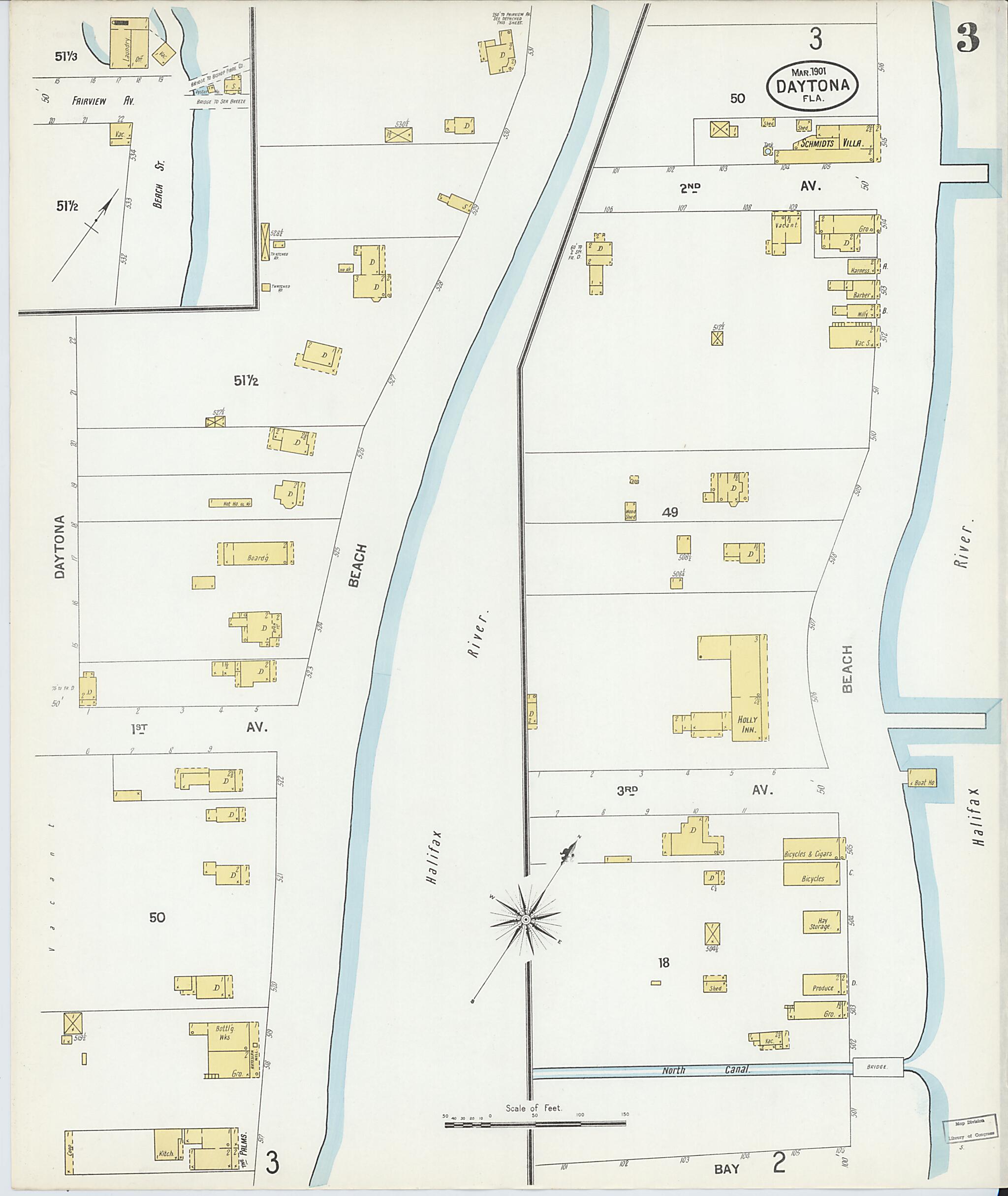 This old map of Daytona, Volusia County, Florida was created by Sanborn Map Company in 1901