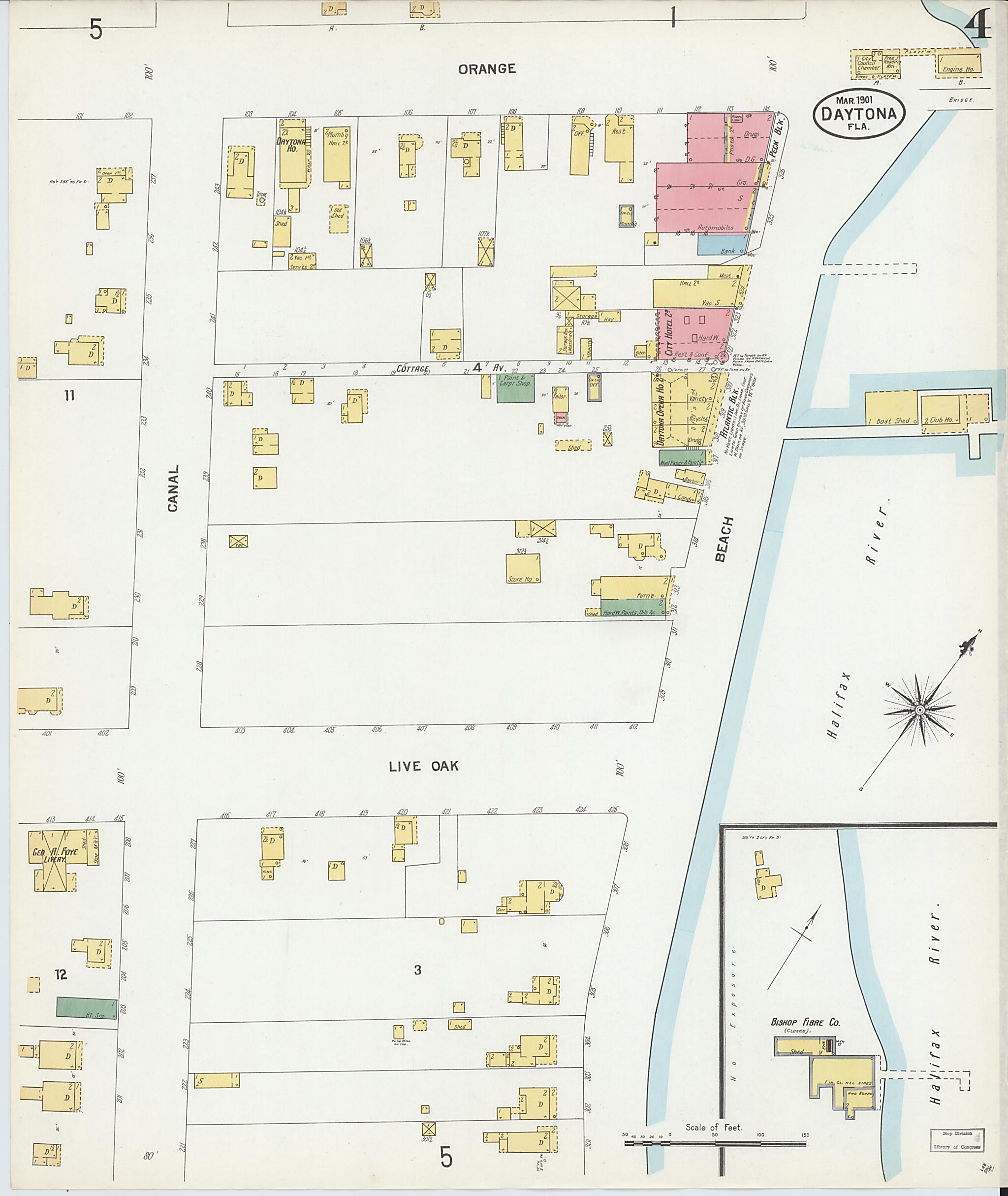 This old map of Daytona, Volusia County, Florida was created by Sanborn Map Company in 1901