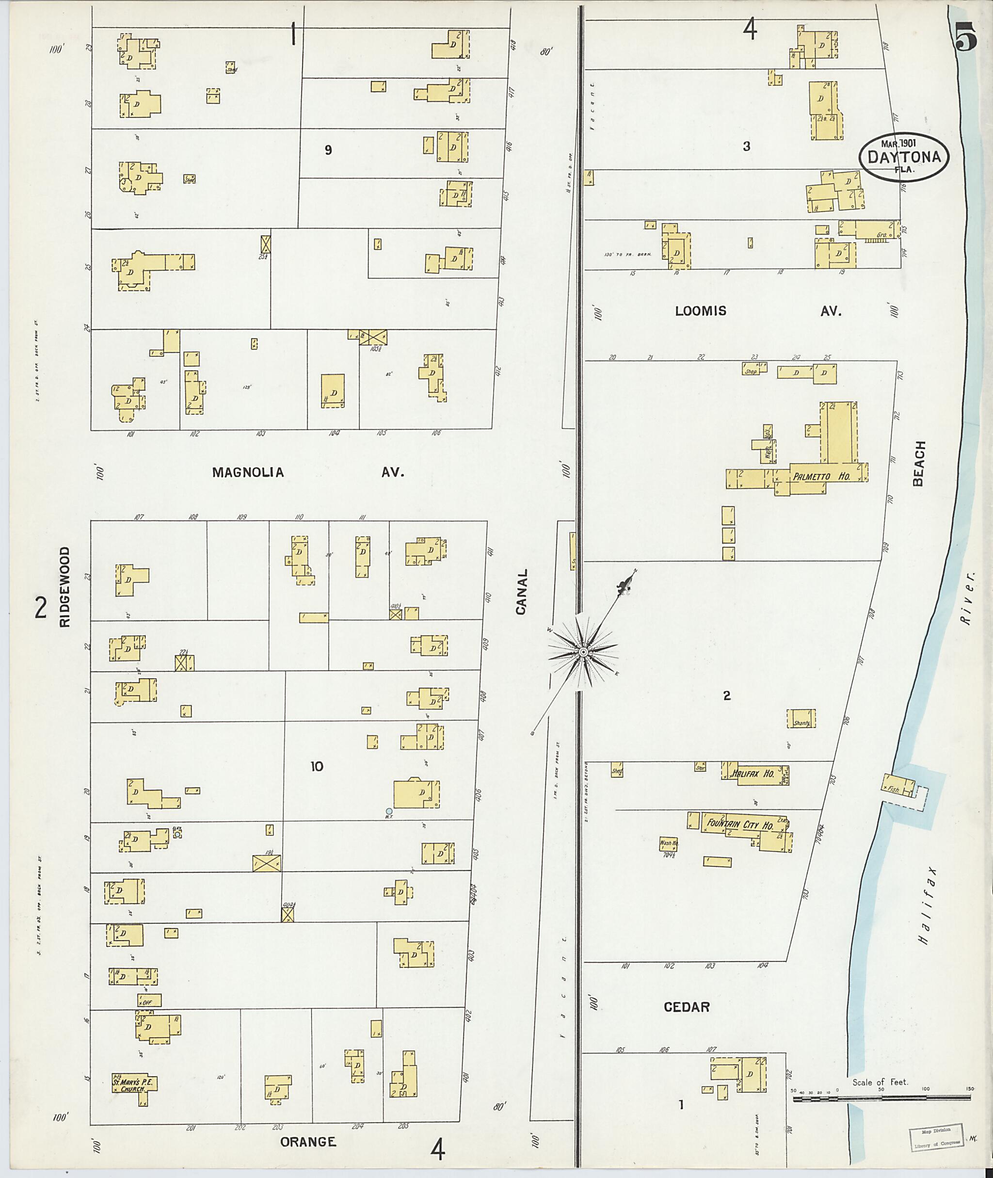 This old map of Daytona, Volusia County, Florida was created by Sanborn Map Company in 1901