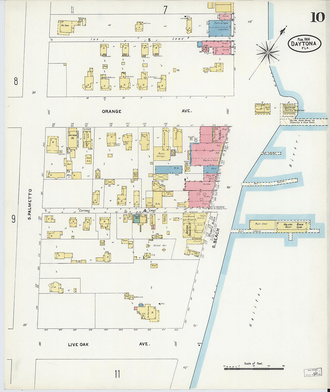 This old map of Daytona, Volusia County, Florida was created by Sanborn Map Company in 1906