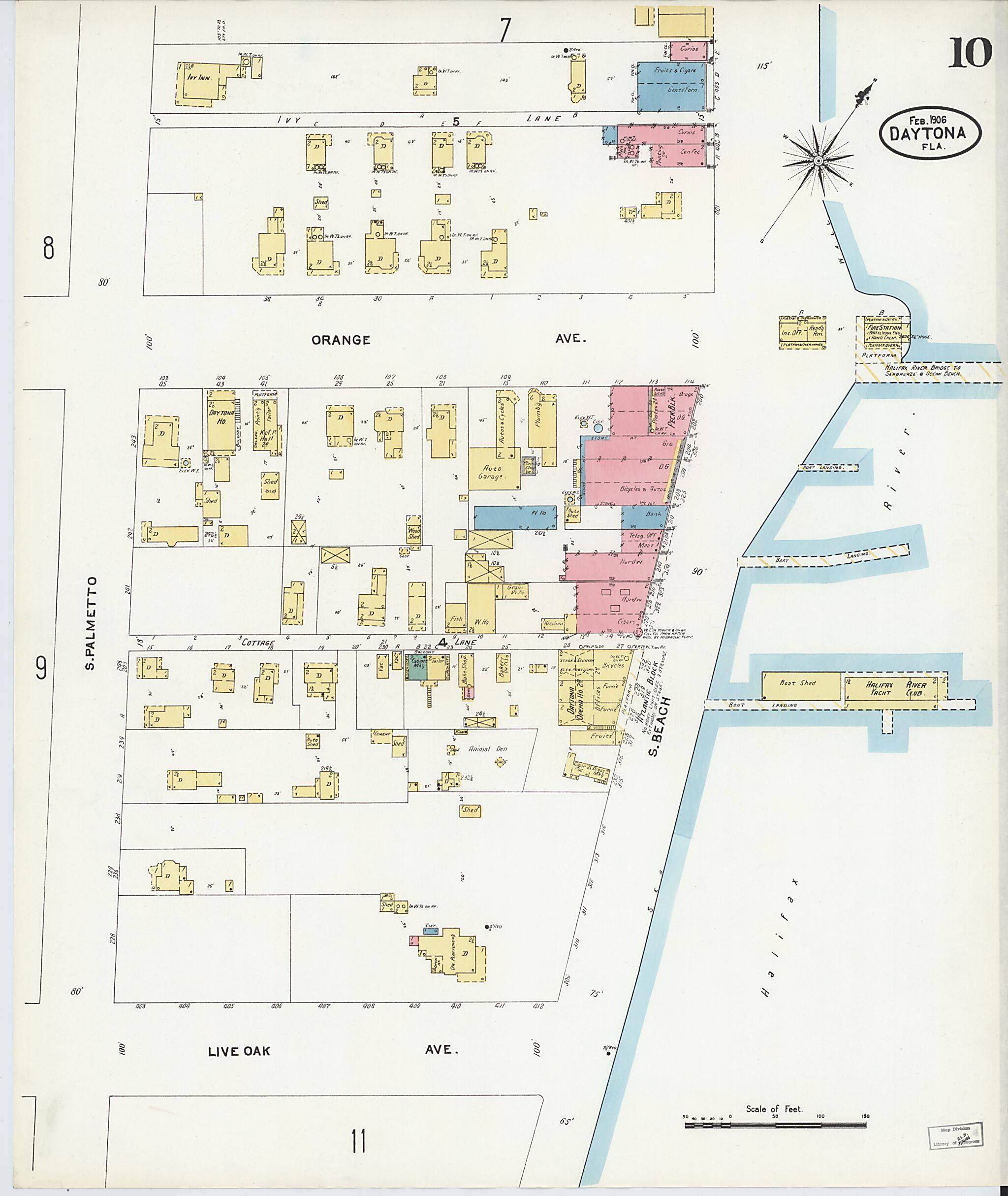 This old map of Daytona, Volusia County, Florida was created by Sanborn Map Company in 1906