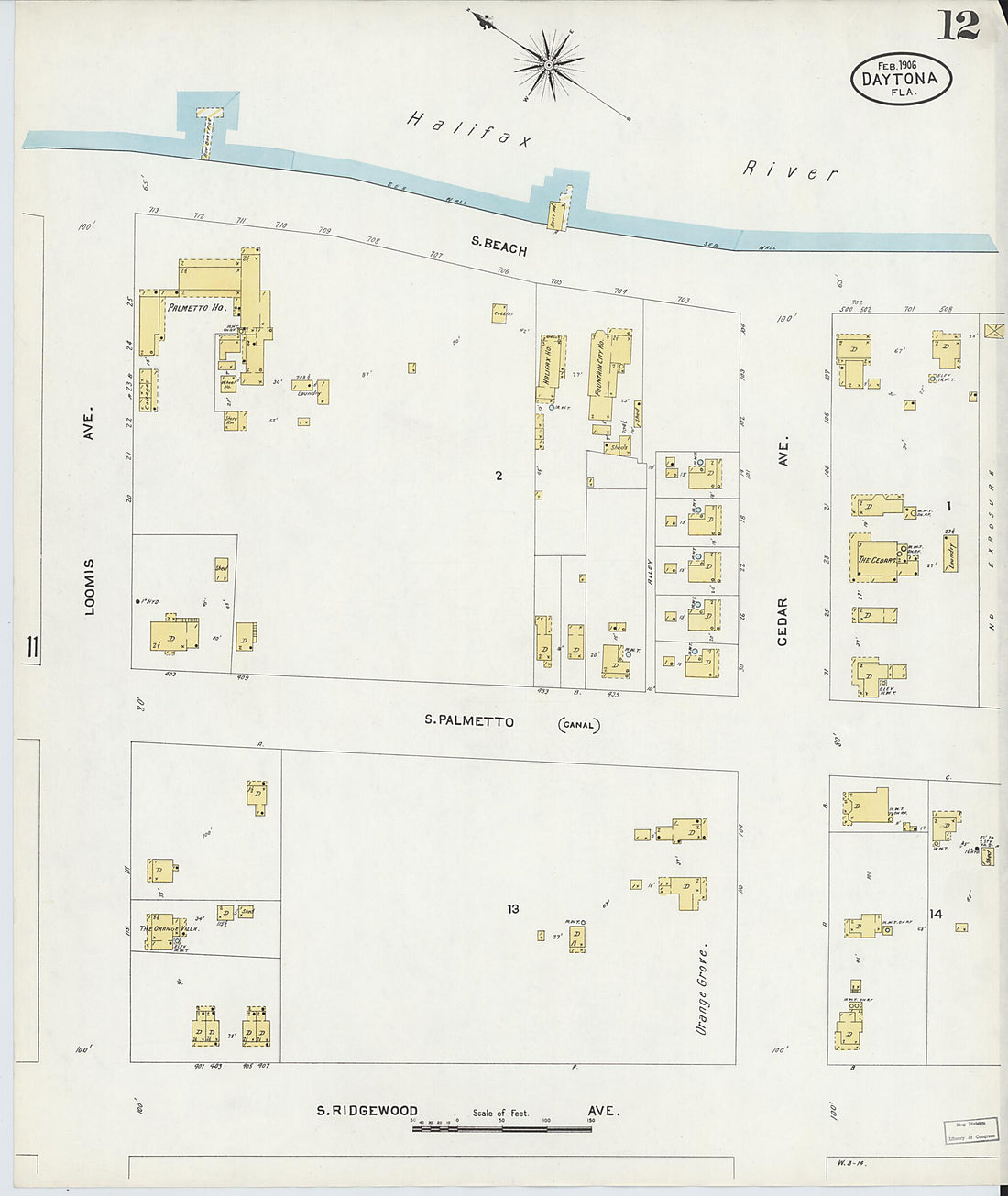 This old map of Daytona, Volusia County, Florida was created by Sanborn Map Company in 1906