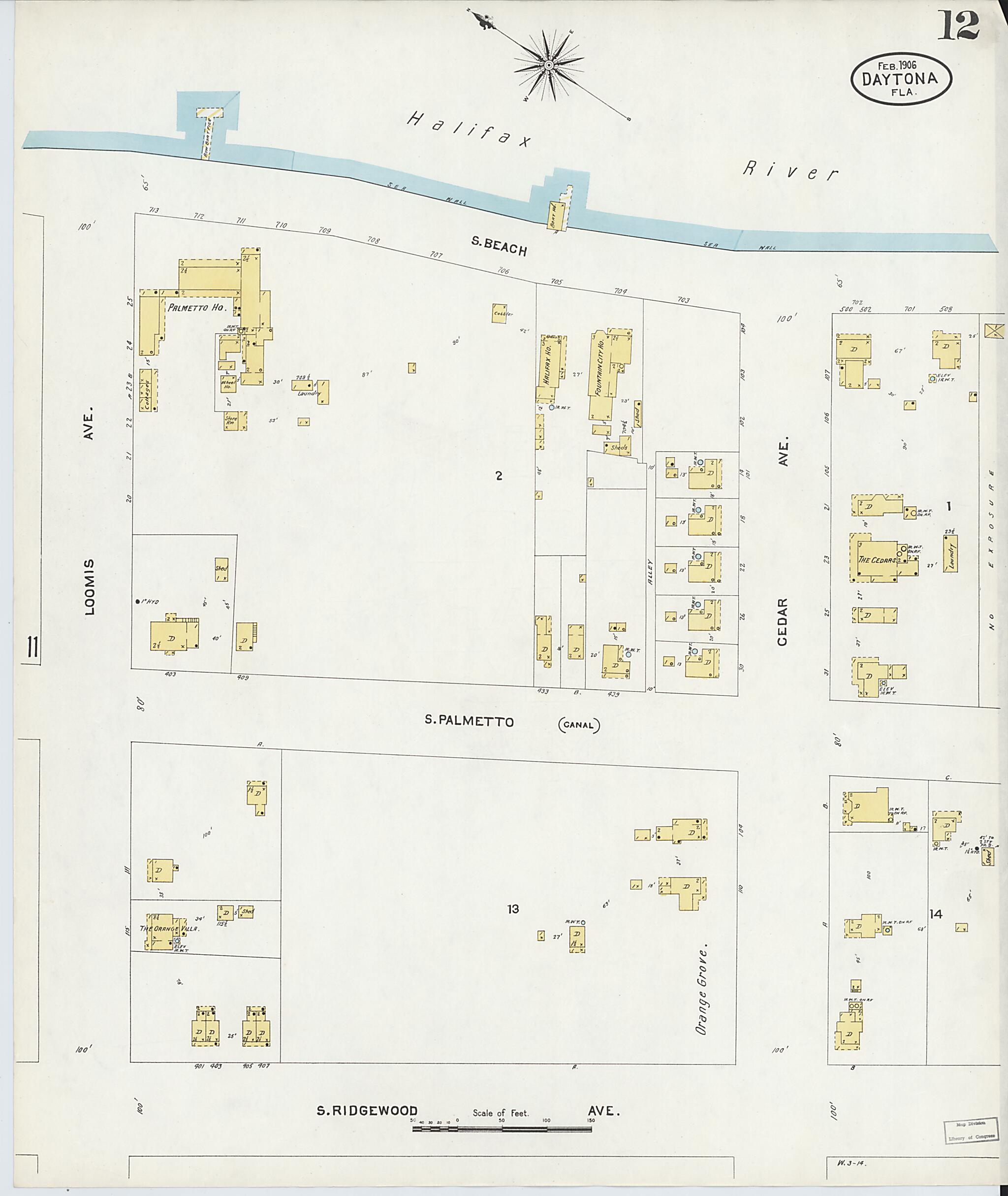 This old map of Daytona, Volusia County, Florida was created by Sanborn Map Company in 1906