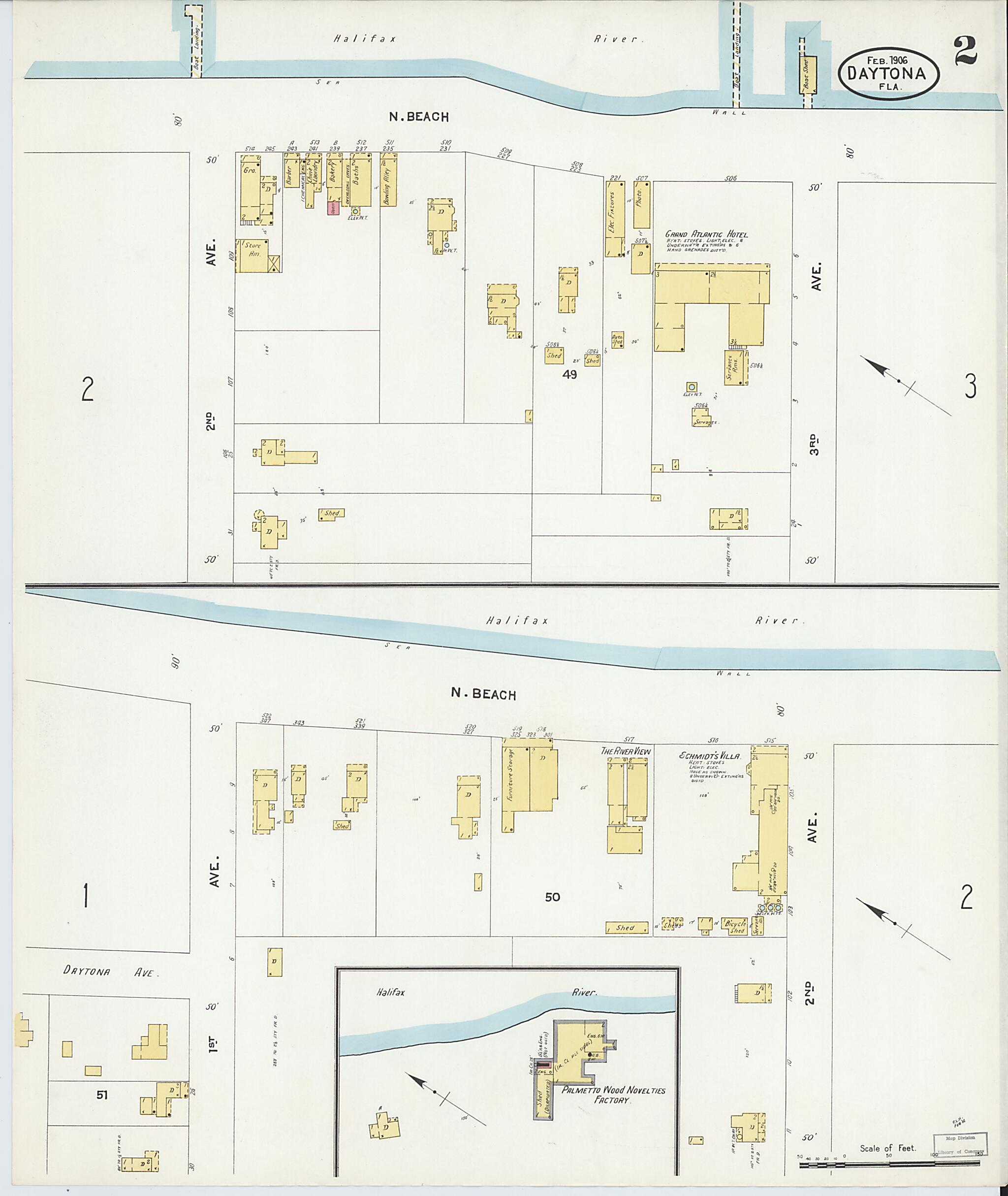 This old map of Daytona, Volusia County, Florida was created by Sanborn Map Company in 1906