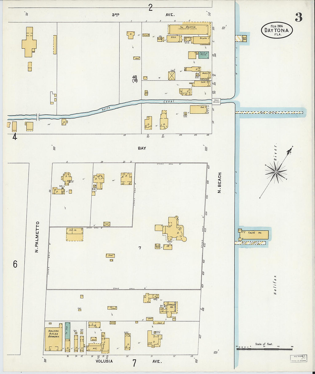 This old map of Daytona, Volusia County, Florida was created by Sanborn Map Company in 1906