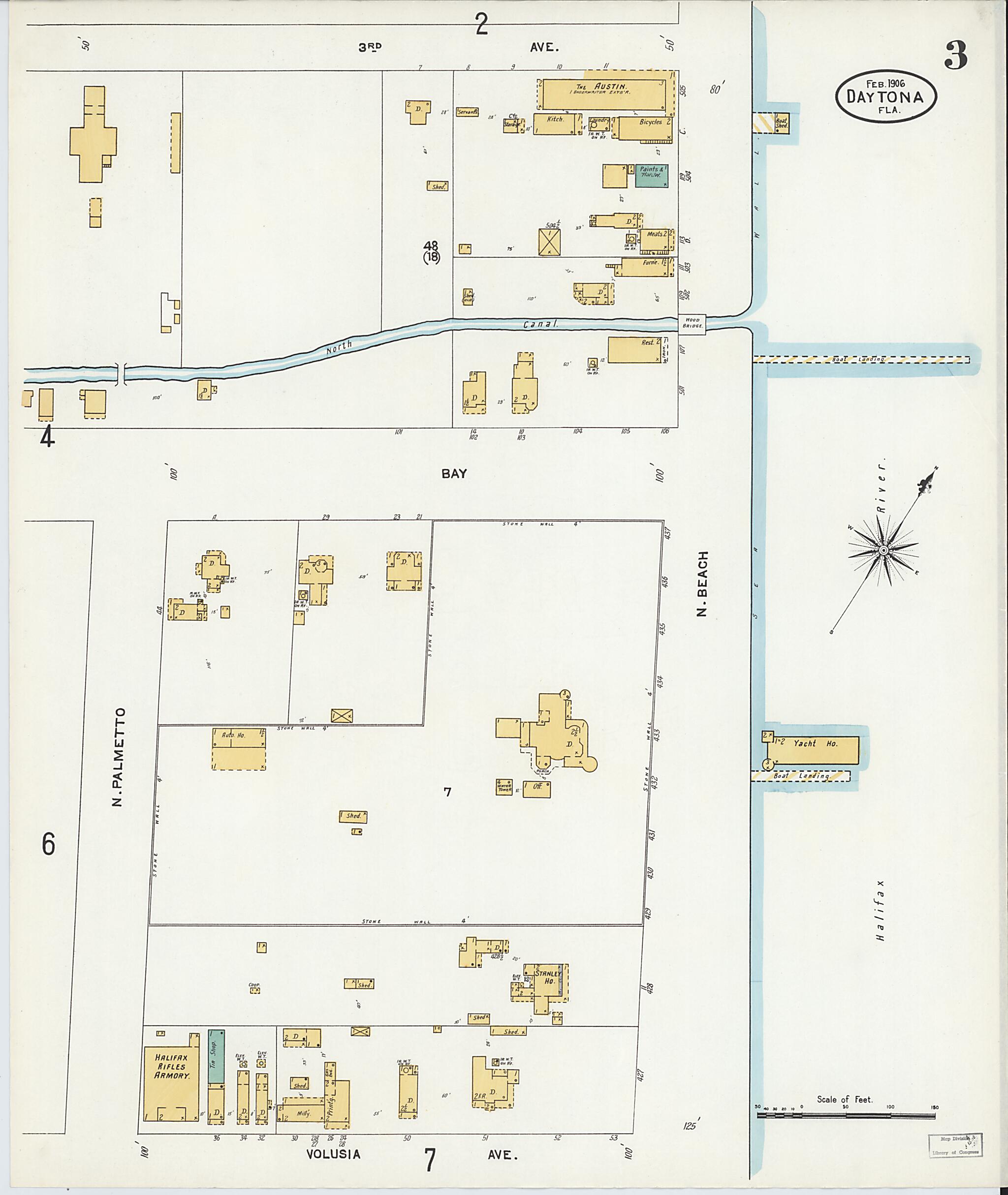 This old map of Daytona, Volusia County, Florida was created by Sanborn Map Company in 1906