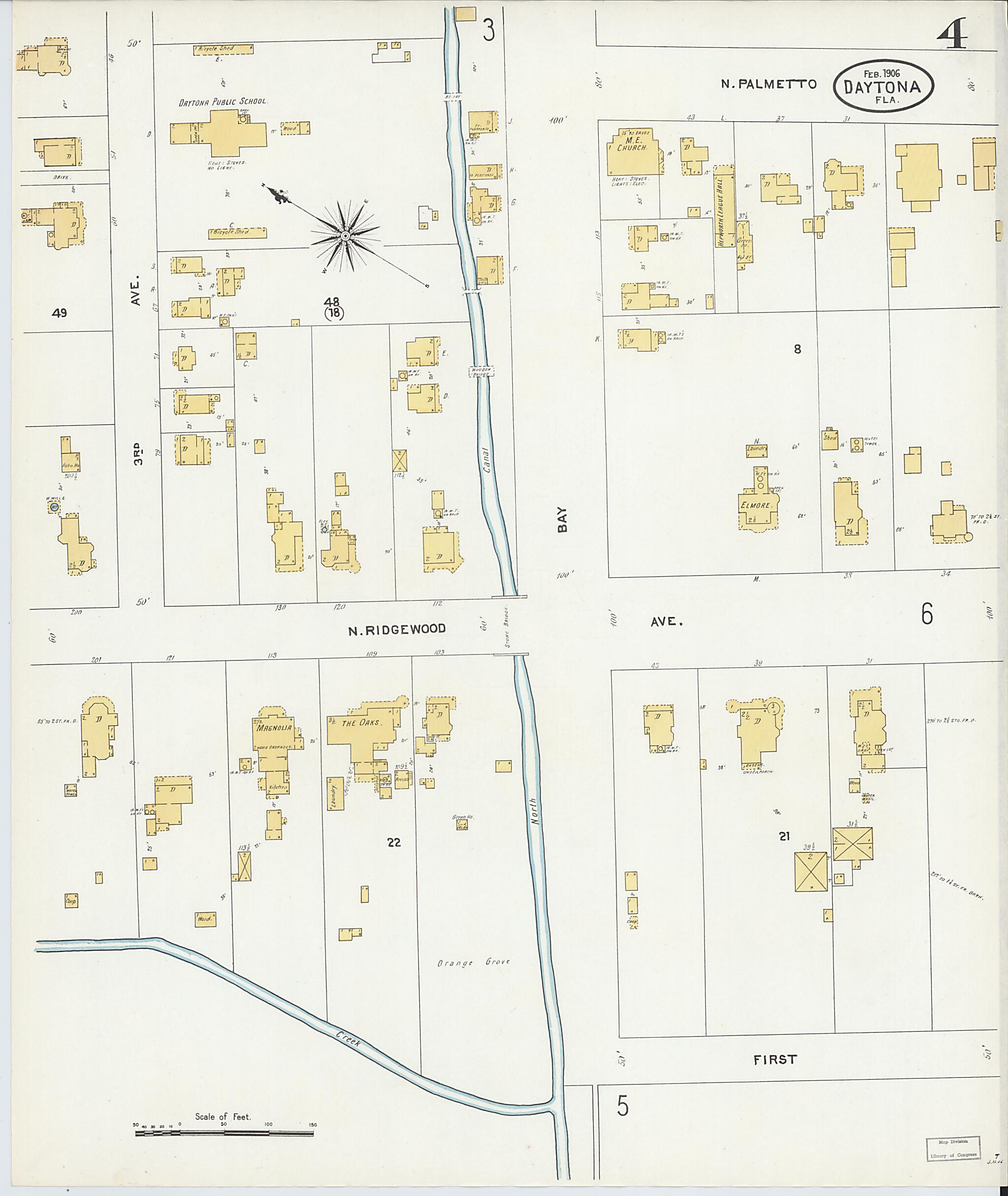 This old map of Daytona, Volusia County, Florida was created by Sanborn Map Company in 1906