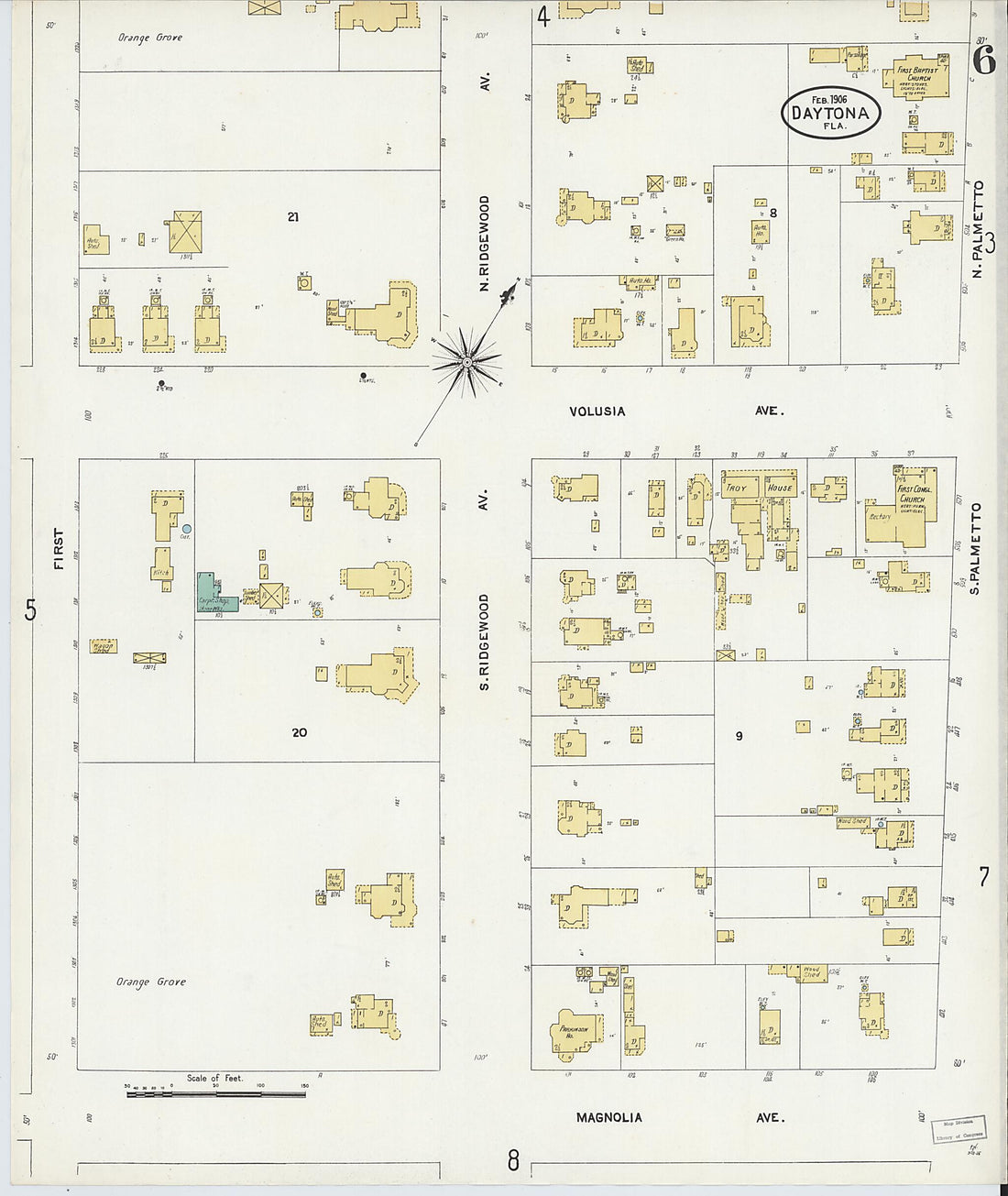 This old map of Daytona, Volusia County, Florida was created by Sanborn Map Company in 1906