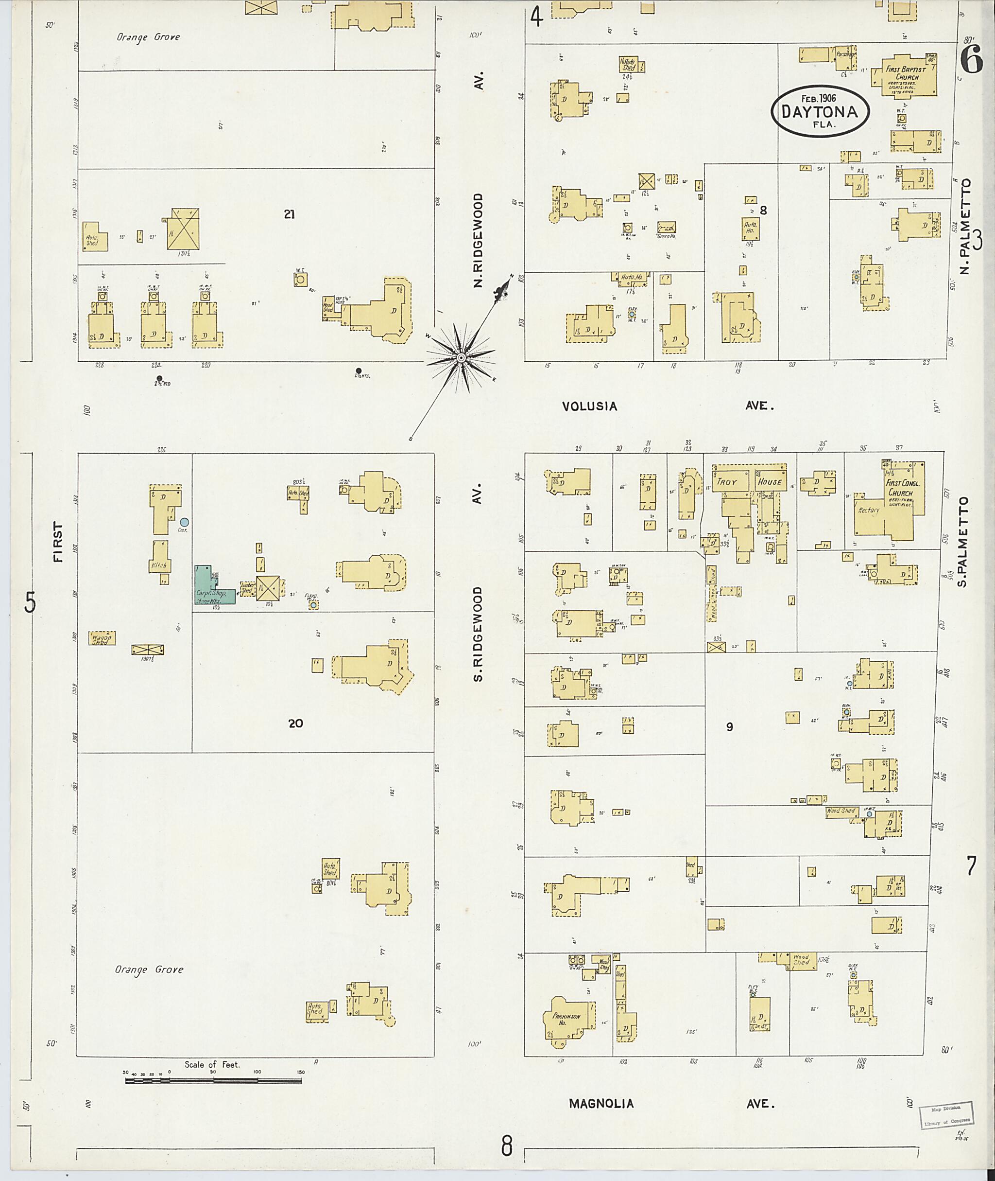 This old map of Daytona, Volusia County, Florida was created by Sanborn Map Company in 1906