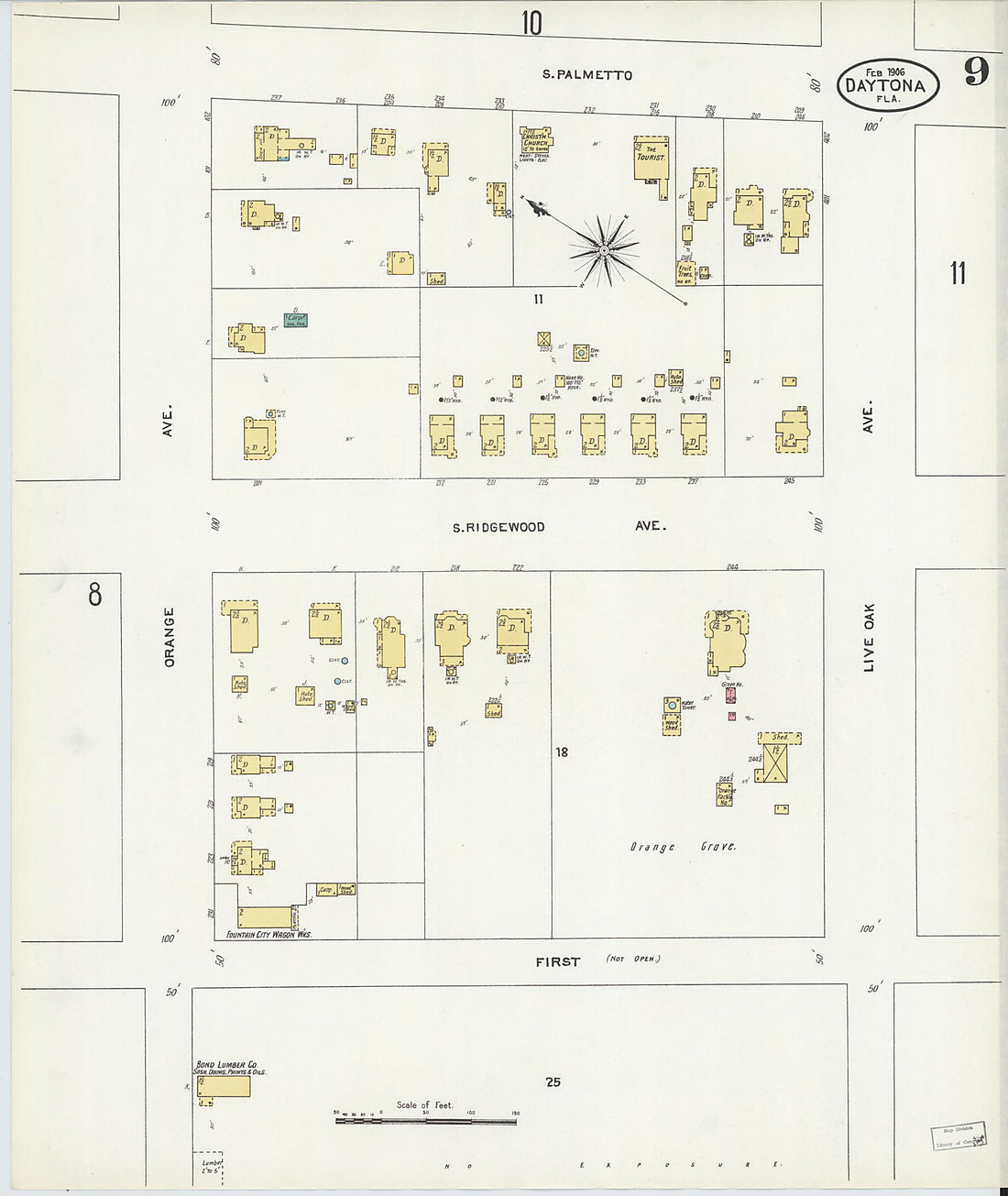 This old map of Daytona, Volusia County, Florida was created by Sanborn Map Company in 1906