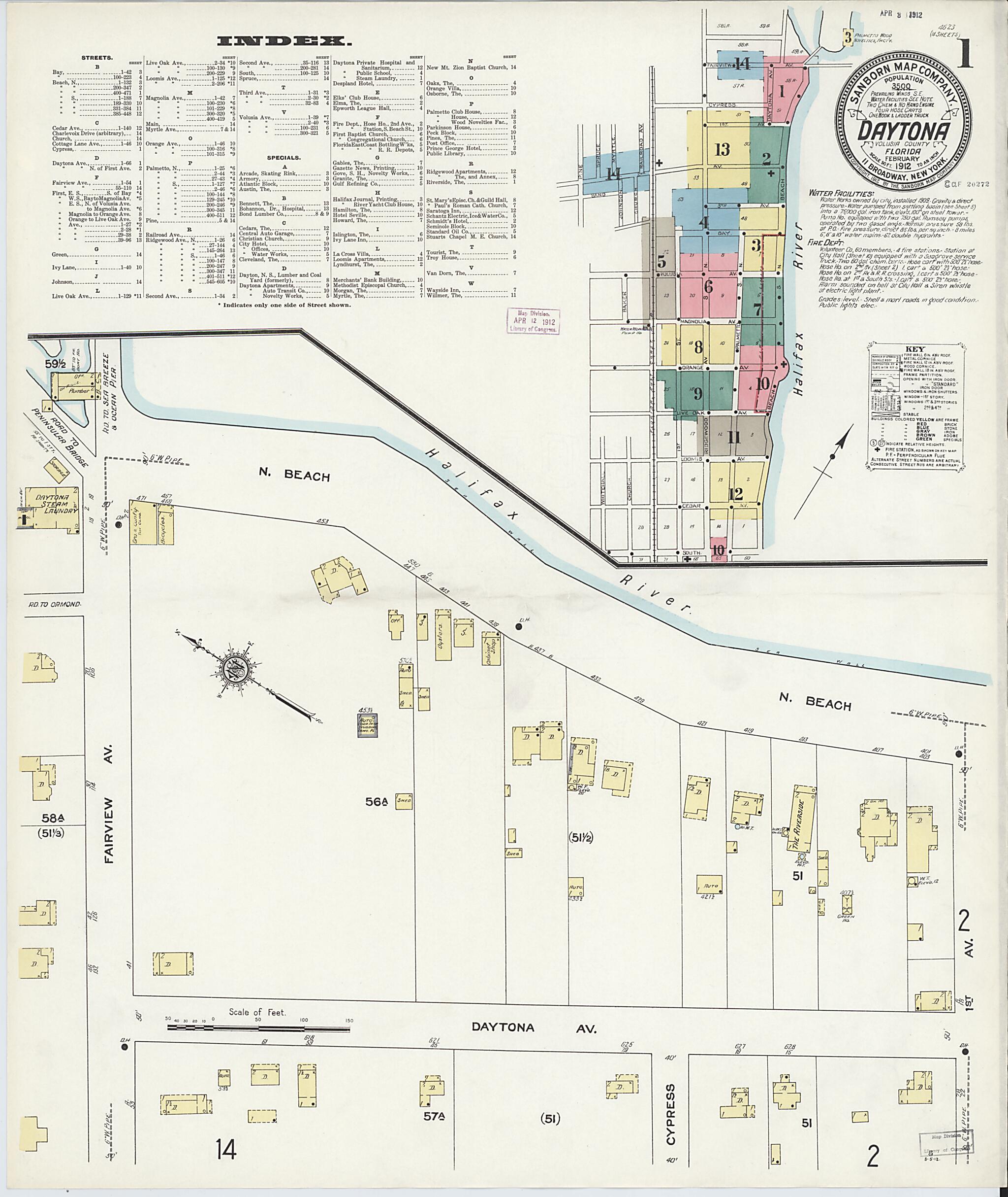 This old map of Daytona, Volusia County, Florida was created by Sanborn Map Company in 1912