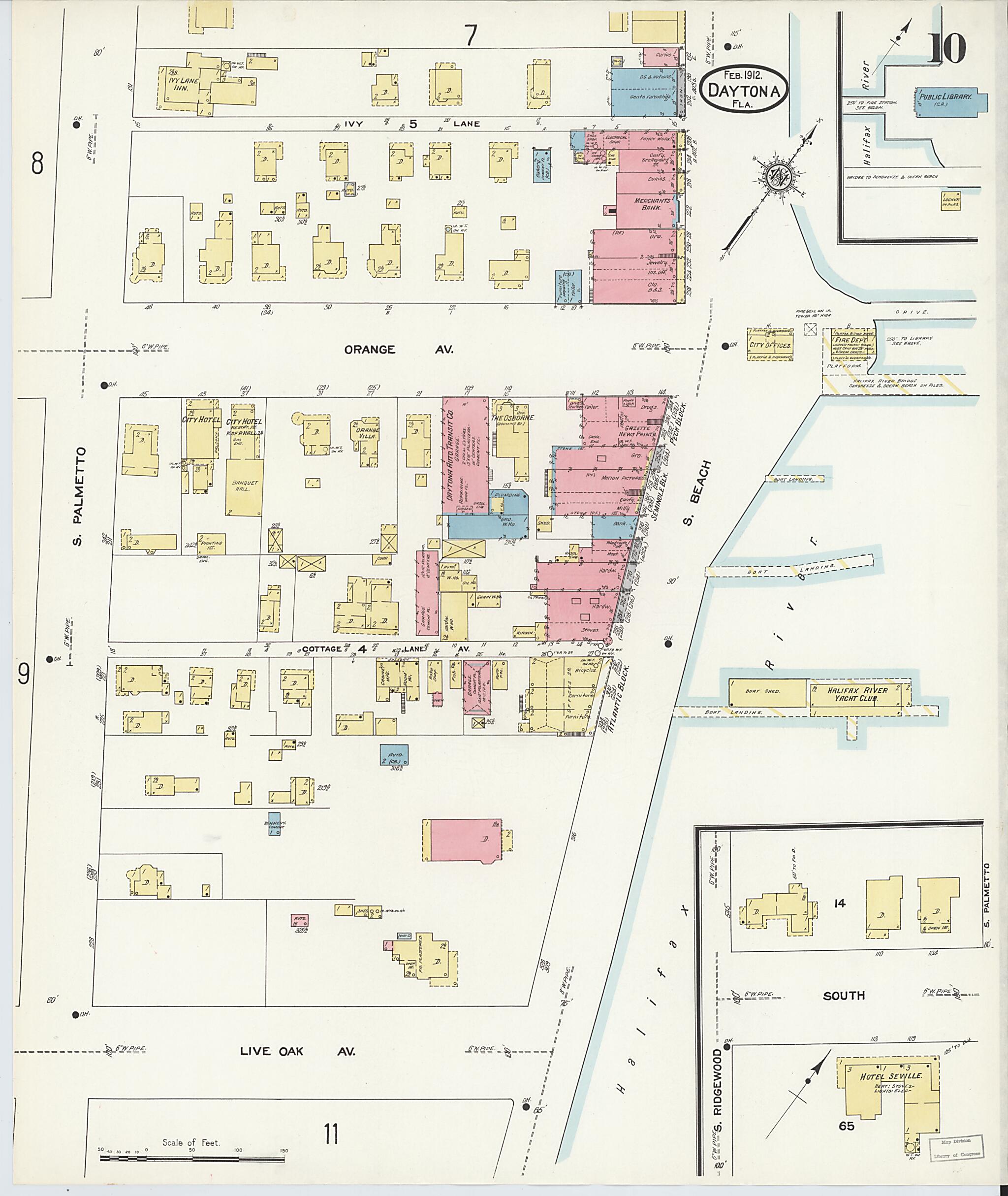 This old map of Daytona, Volusia County, Florida was created by Sanborn Map Company in 1912