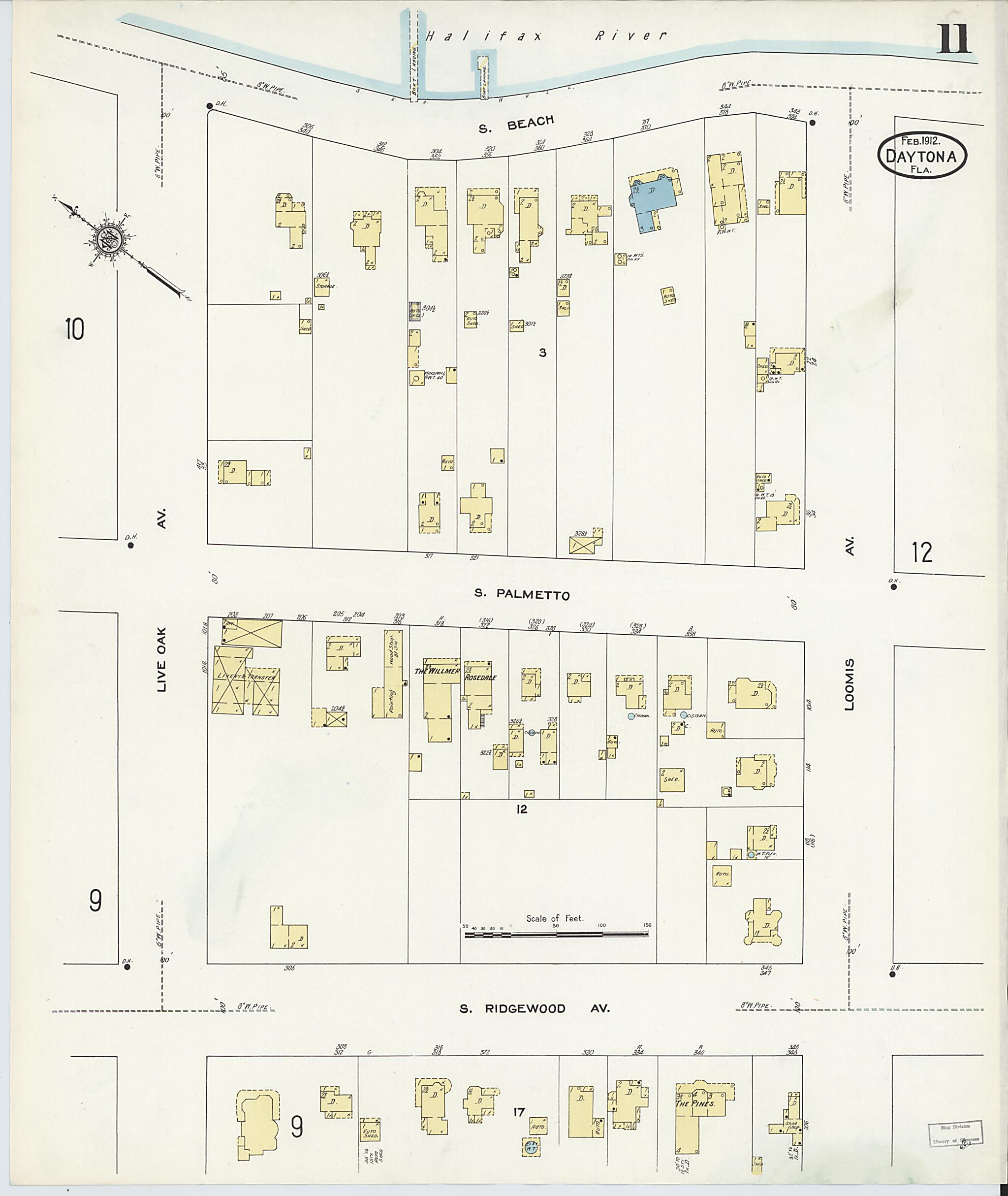 This old map of Daytona, Volusia County, Florida was created by Sanborn Map Company in 1912