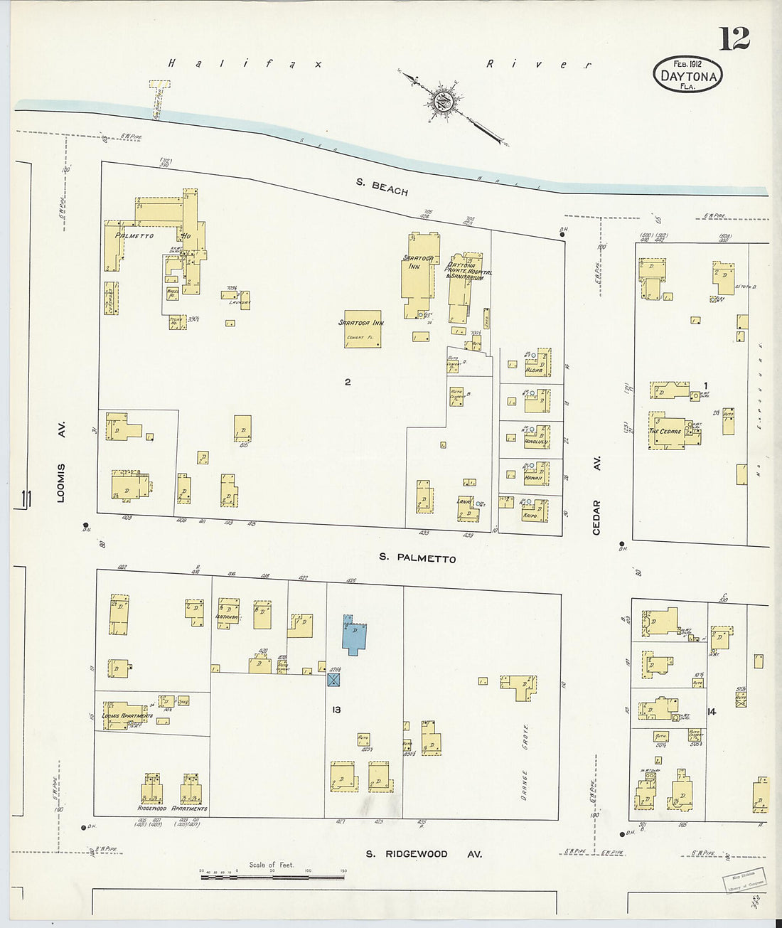 This old map of Daytona, Volusia County, Florida was created by Sanborn Map Company in 1912