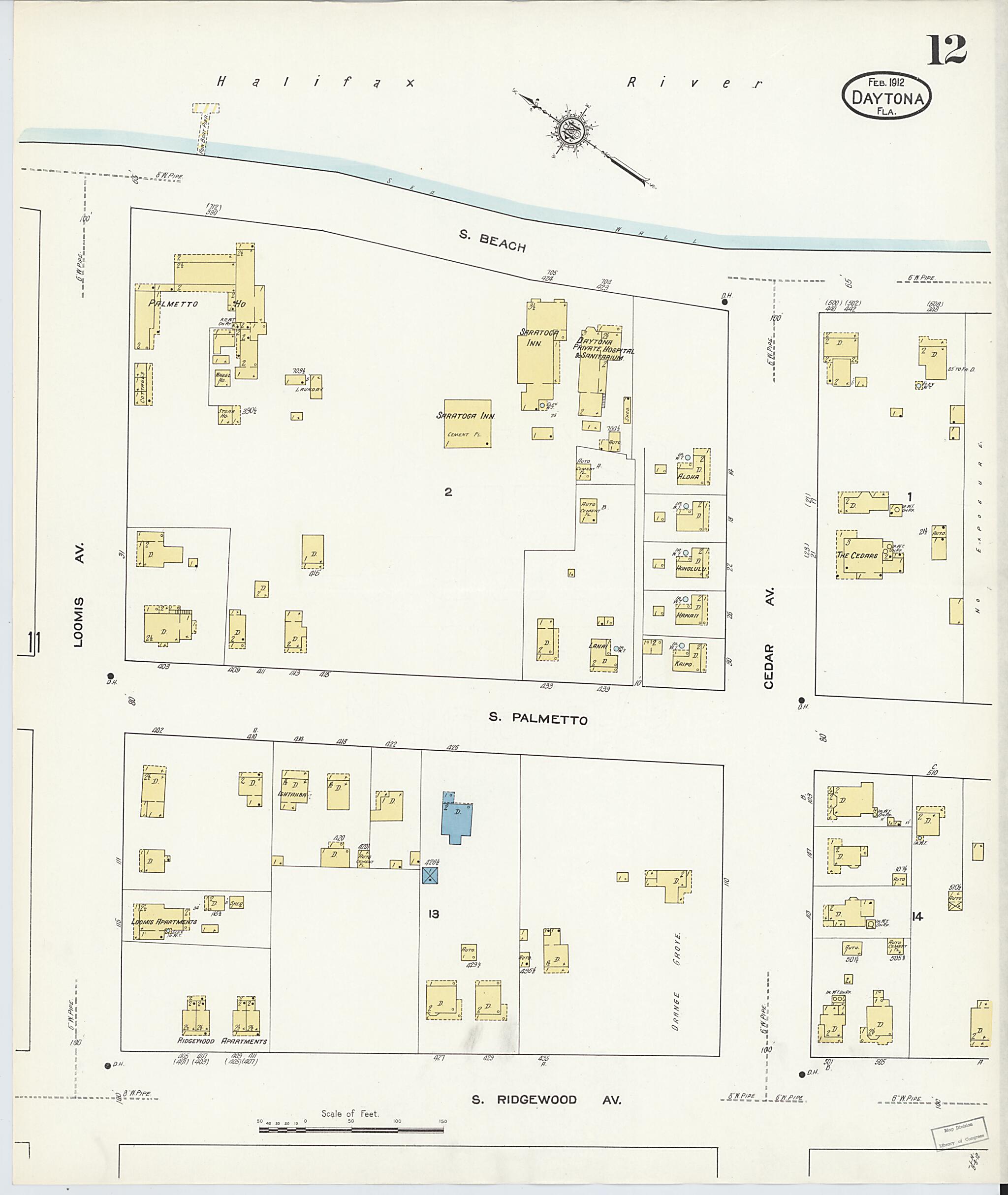 This old map of Daytona, Volusia County, Florida was created by Sanborn Map Company in 1912