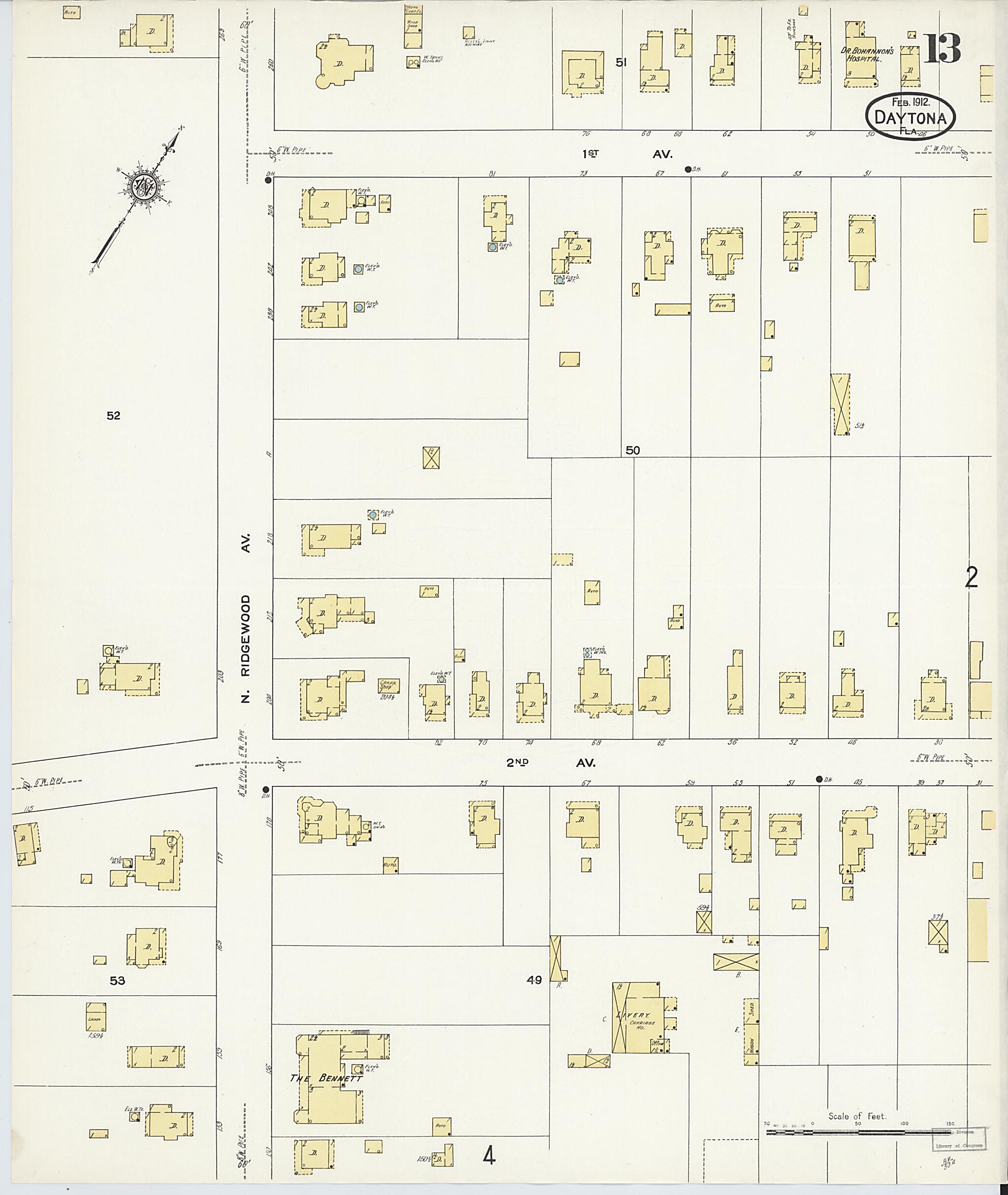 This old map of Daytona, Volusia County, Florida was created by Sanborn Map Company in 1912