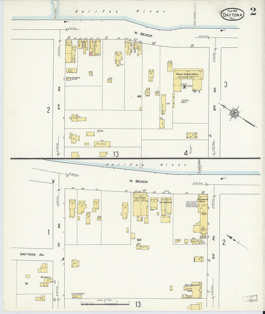 This old map of Daytona, Volusia County, Florida was created by Sanborn Map Company in 1912