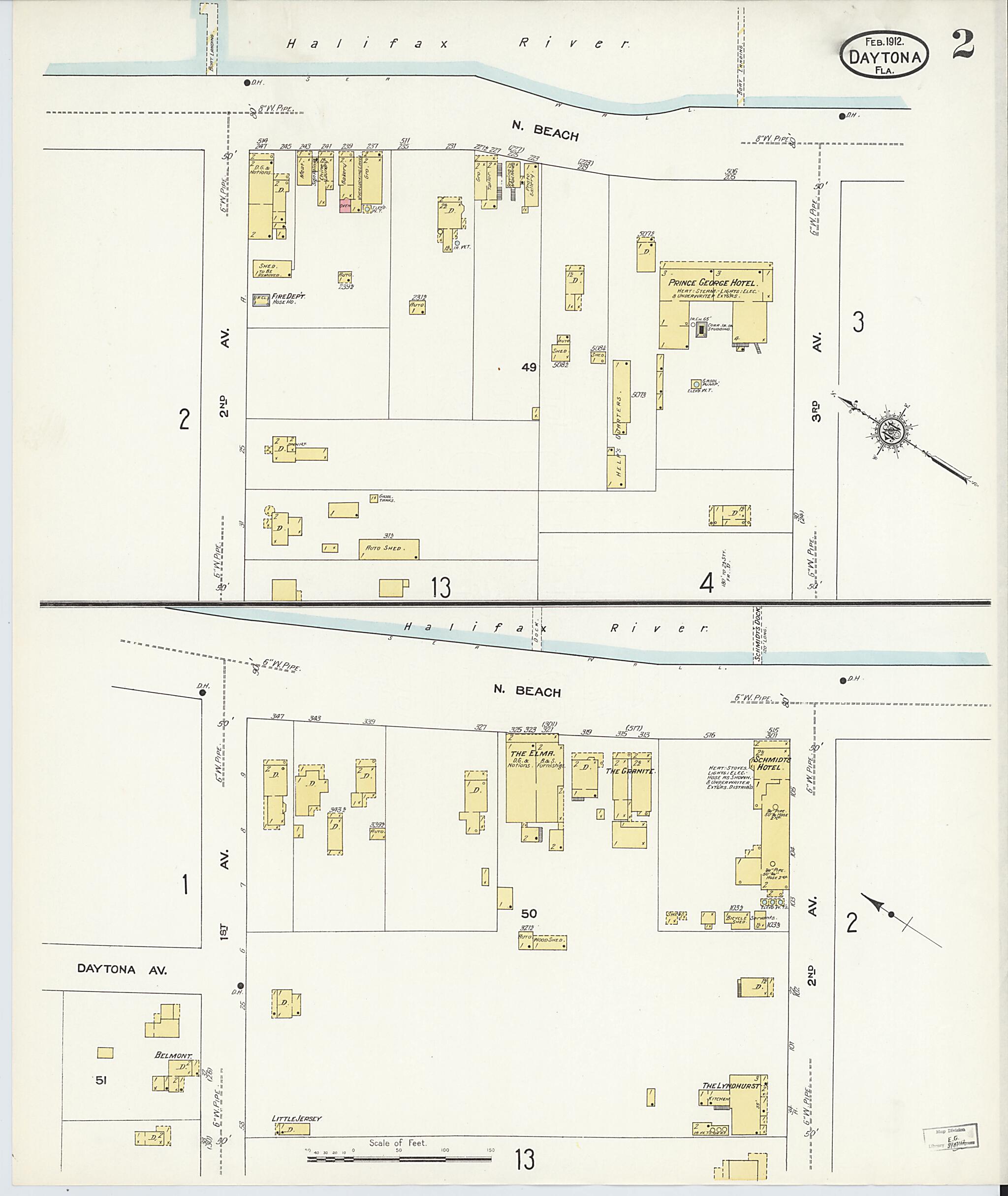 This old map of Daytona, Volusia County, Florida was created by Sanborn Map Company in 1912