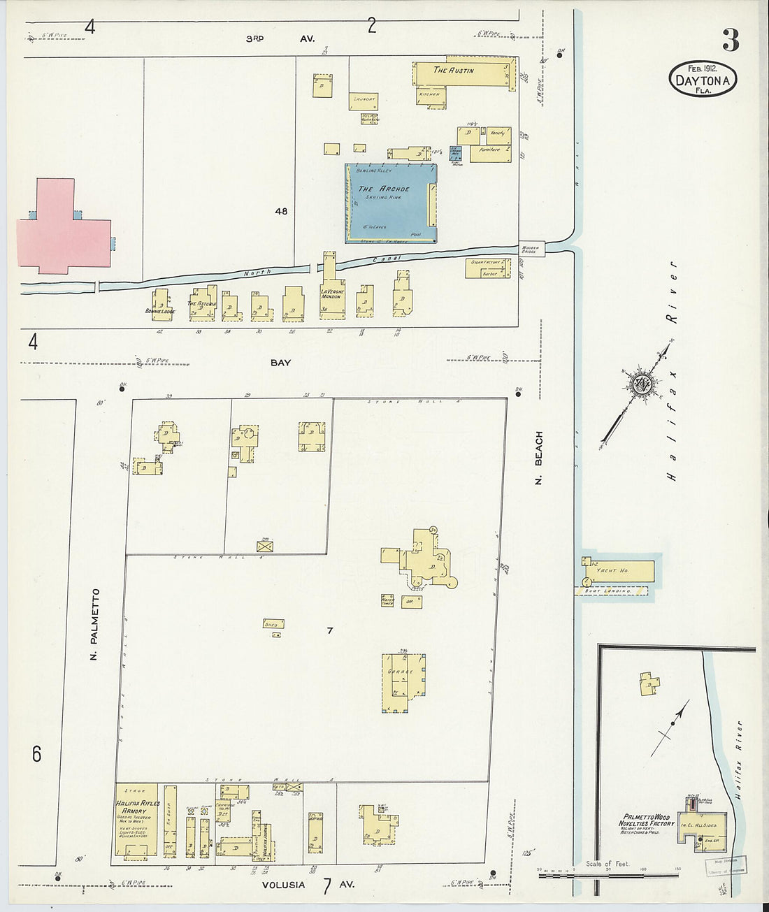 This old map of Daytona, Volusia County, Florida was created by Sanborn Map Company in 1912
